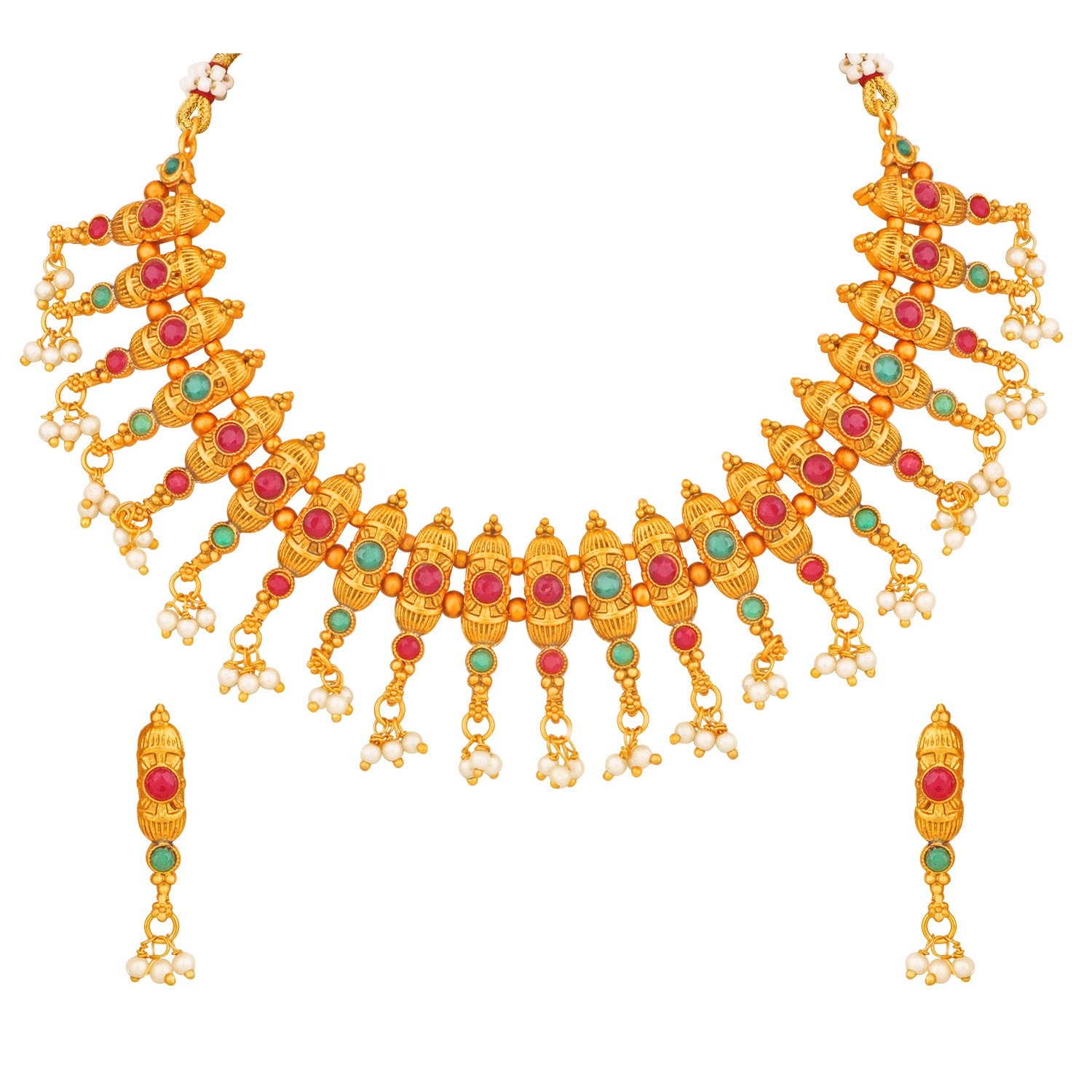 Matt Gold Plated Multicolor Traditional Choker Necklace Set