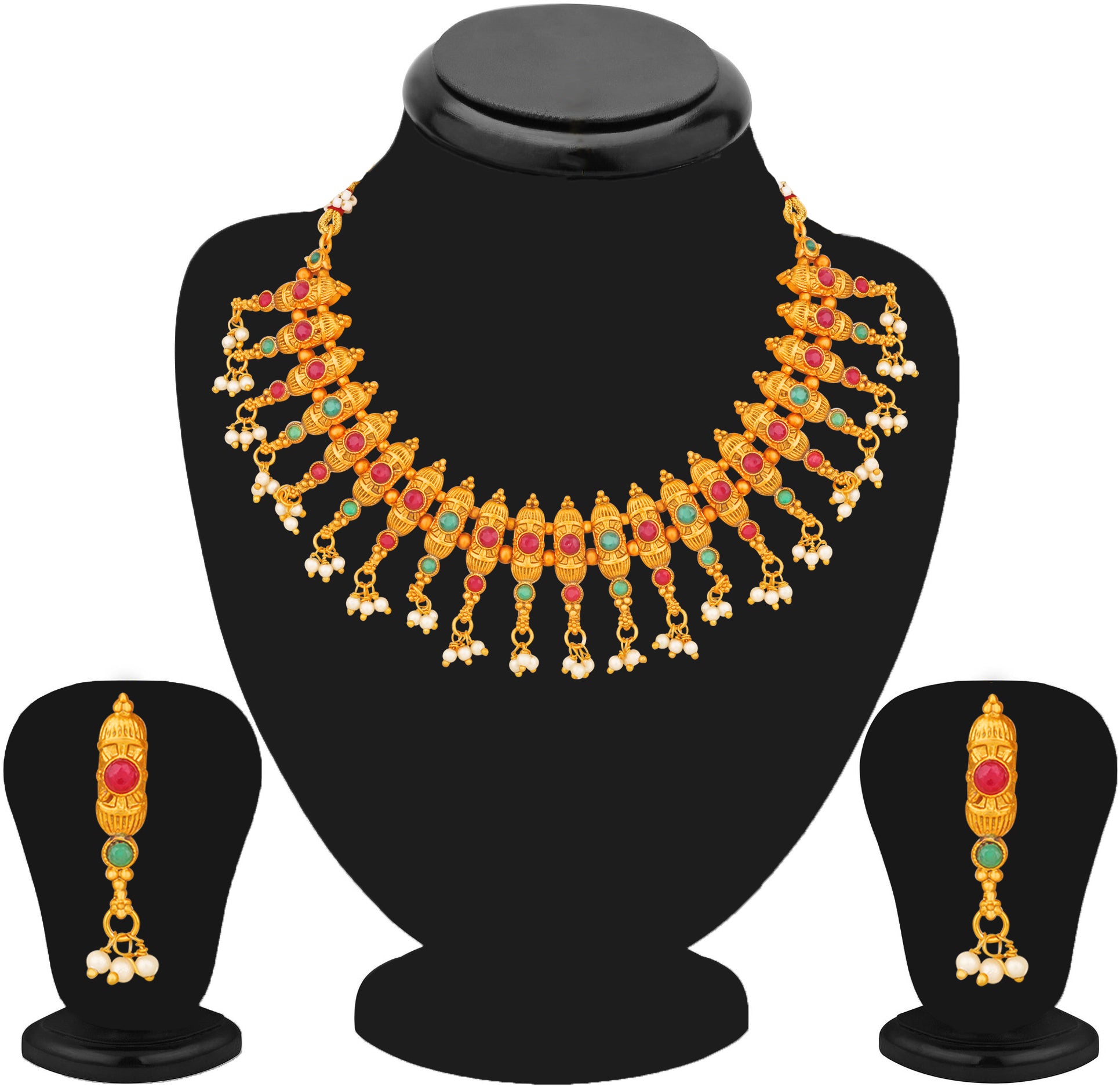 Matt Gold Plated Multicolor Traditional Choker Necklace Set