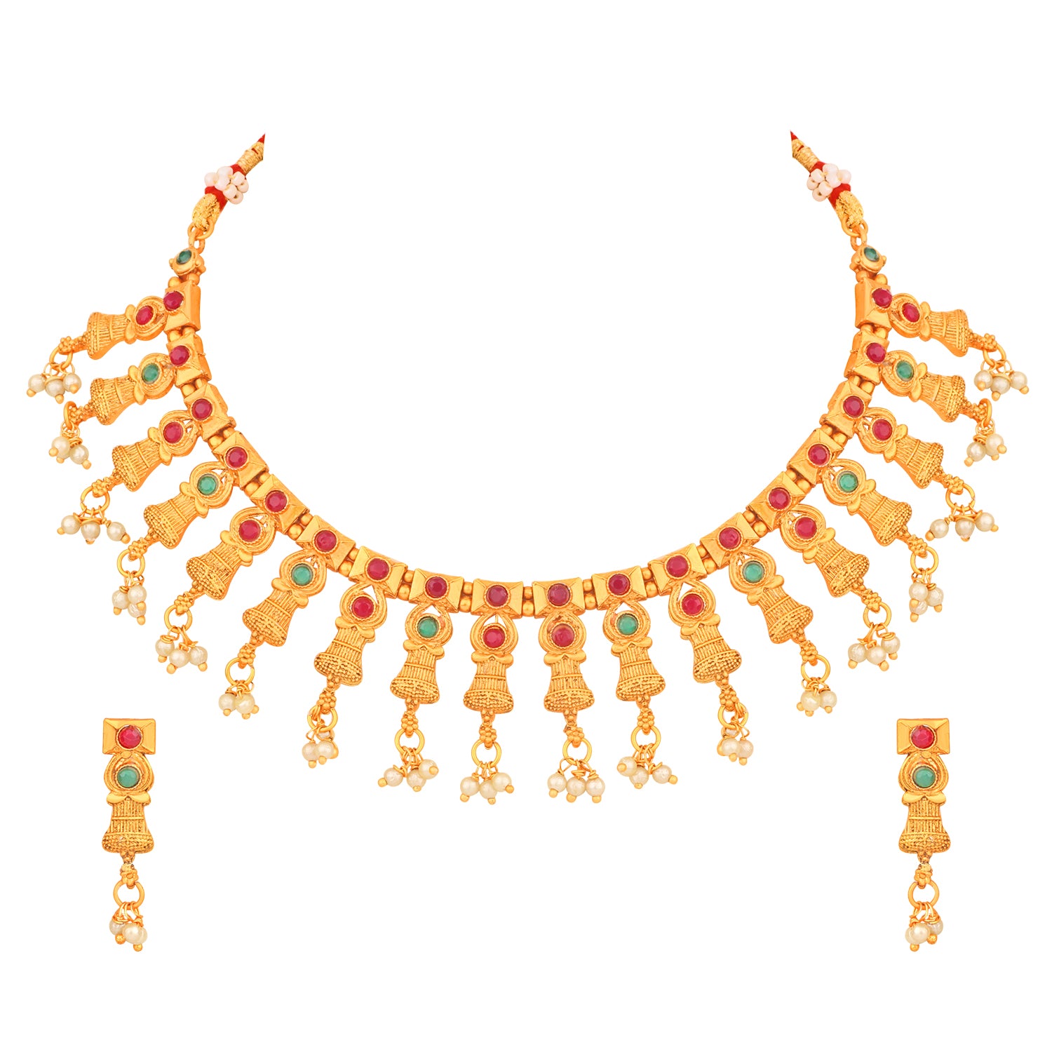 Matt Gold Plated Multicolor Traditional Choker Necklace Set