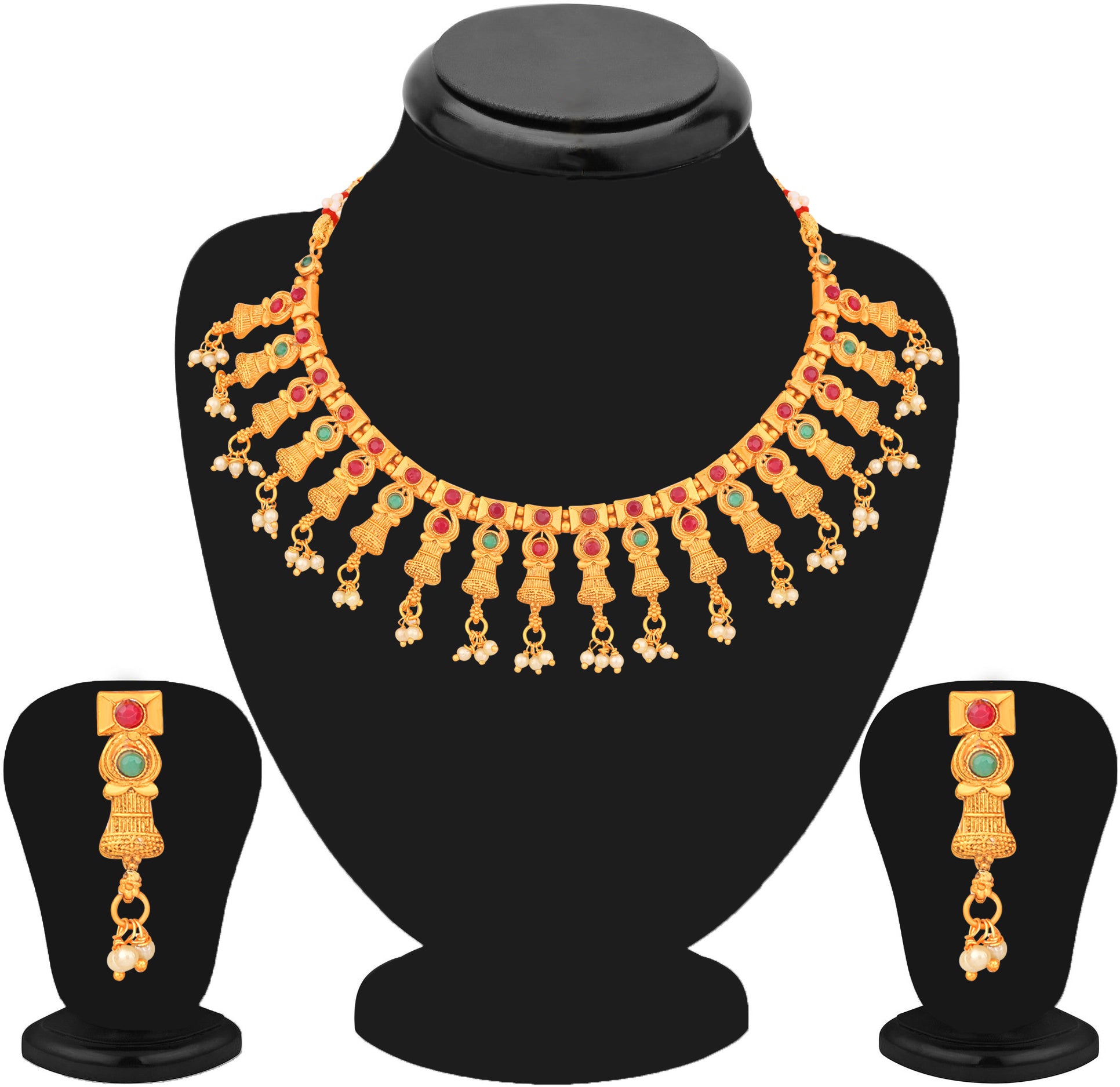 Matt Gold Plated Multicolor Traditional Choker Necklace Set