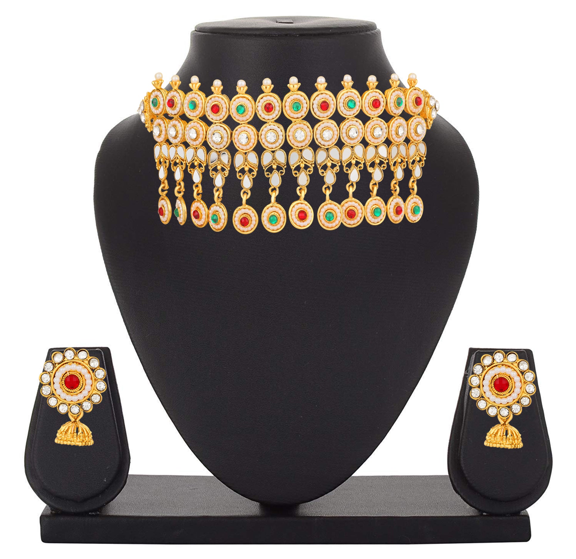 Gold Plated Multicolored Kundan Traditional Choker Necklace Set
