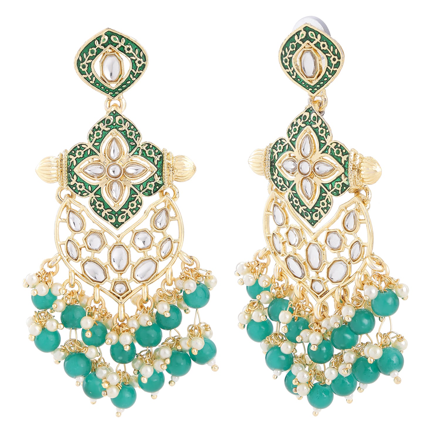 Gold Plated Green Meenakari Work Dangler Earrings