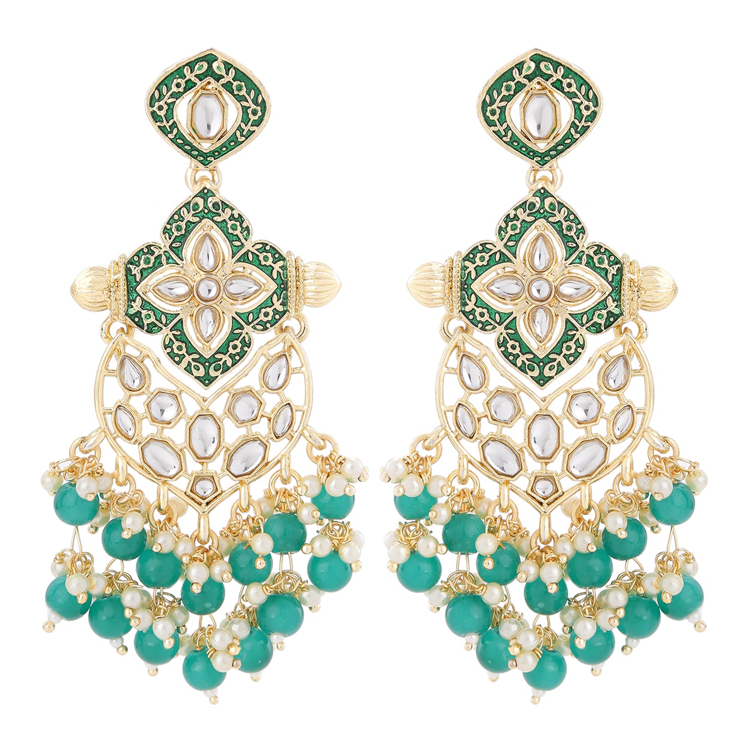 Gold Plated Green Meenakari Work Dangler Earrings