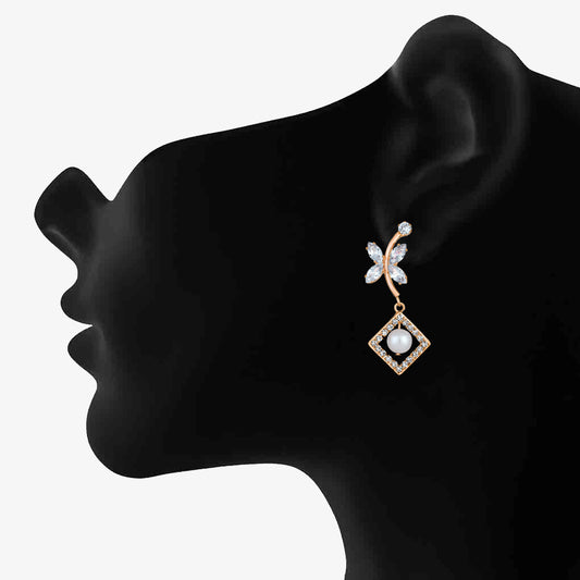 Butterfly Shaped American Diamond & Artificial Pearl Dangle Drop Earring