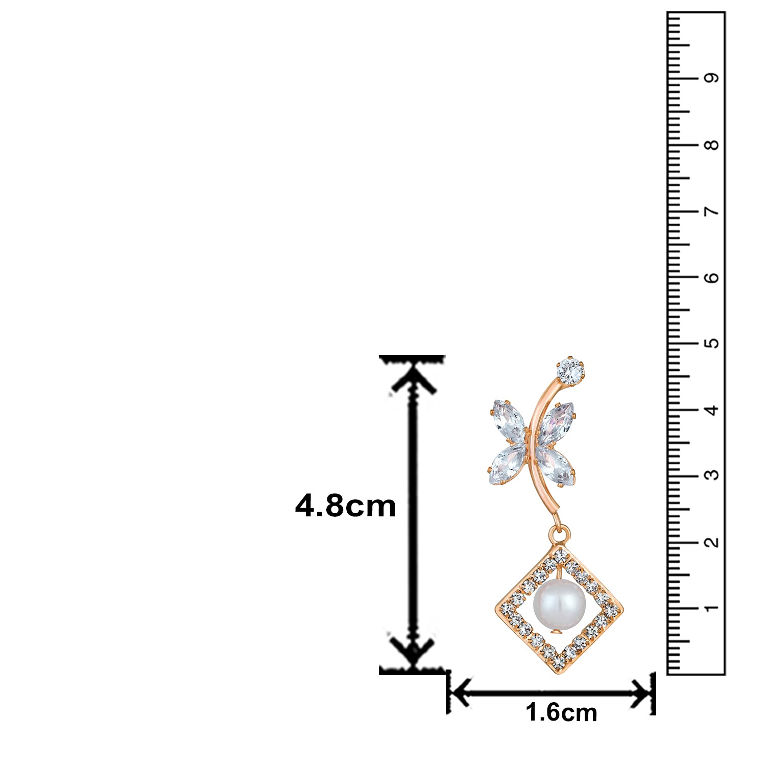 Butterfly Shaped American Diamond & Artificial Pearl Dangle Drop Earring