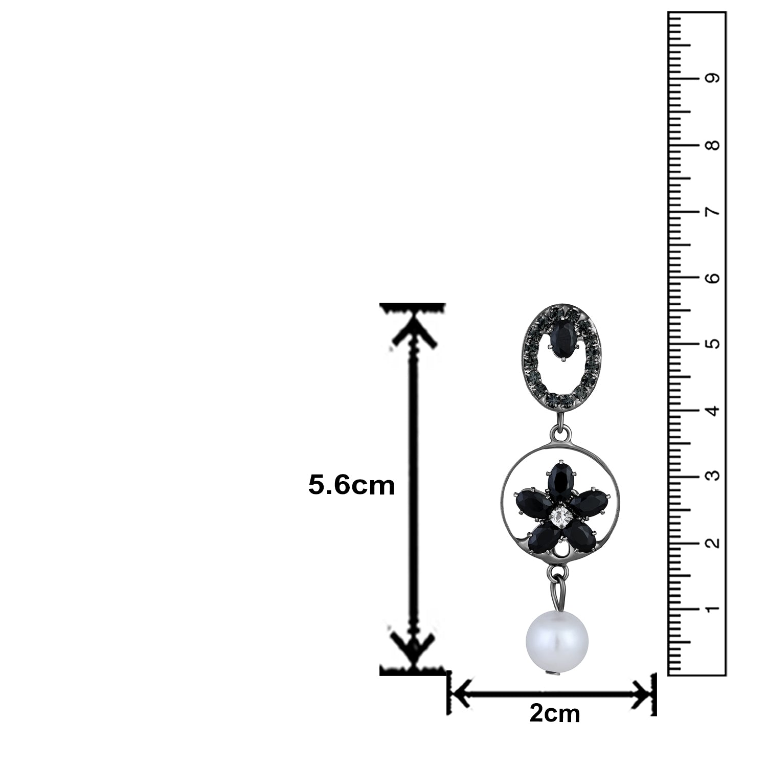 American Diamond & Artificial Pearl Floral Dangle Drop Earring