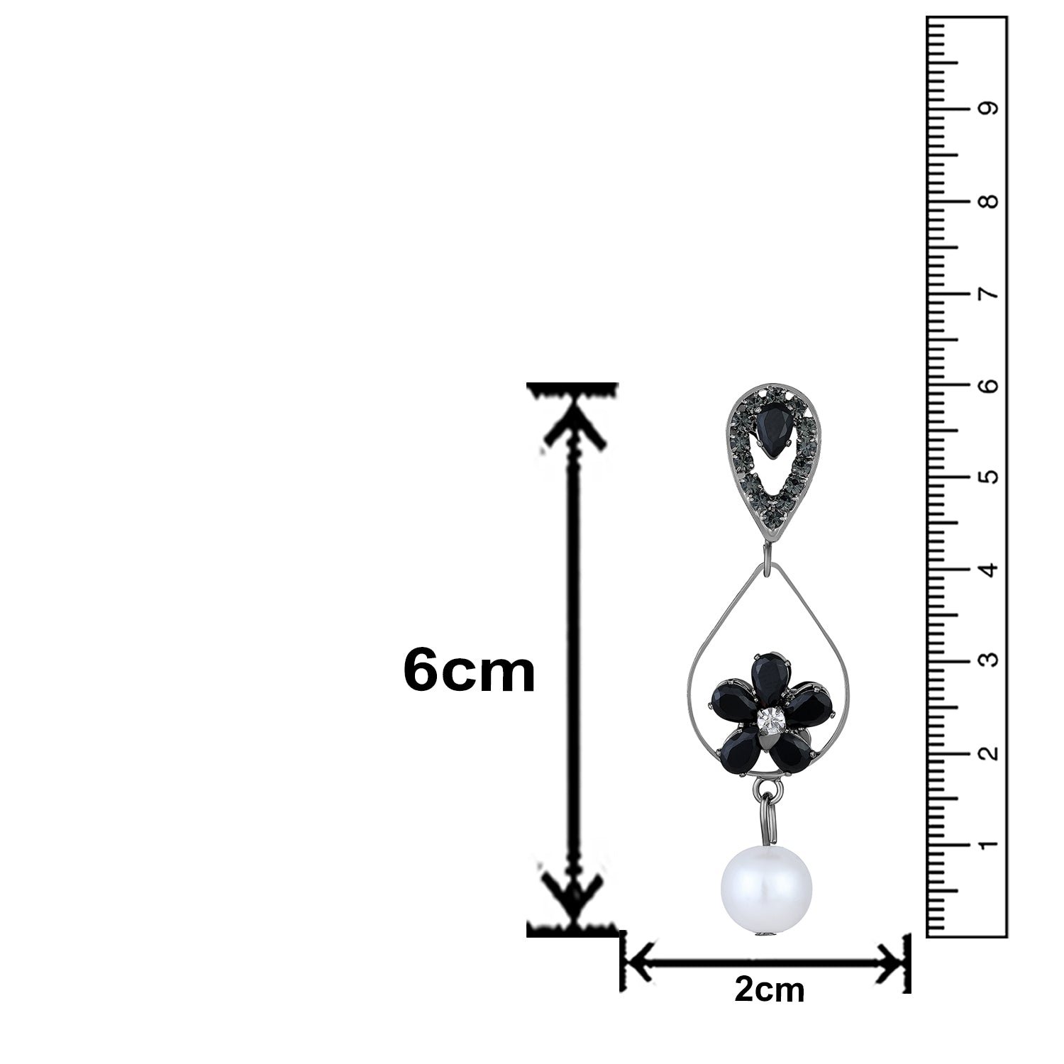 American Diamond & Artificial Pearl Floral Dangle Drop Earring