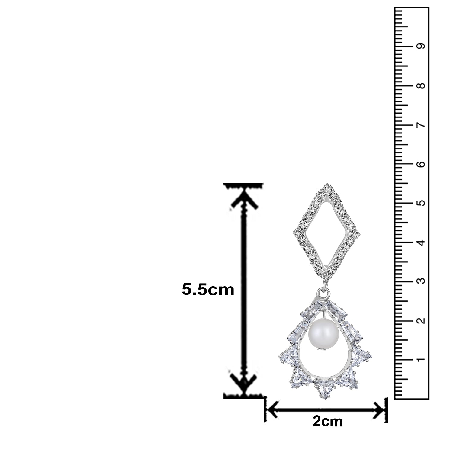 White AD Stone & Artificial Pearl Dangle Drop Earring