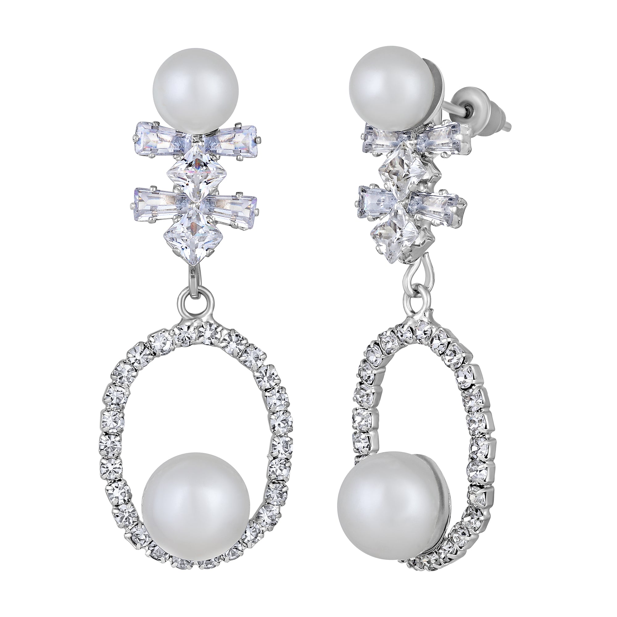 White AD Stone & Artificial Pearl Drop Earring