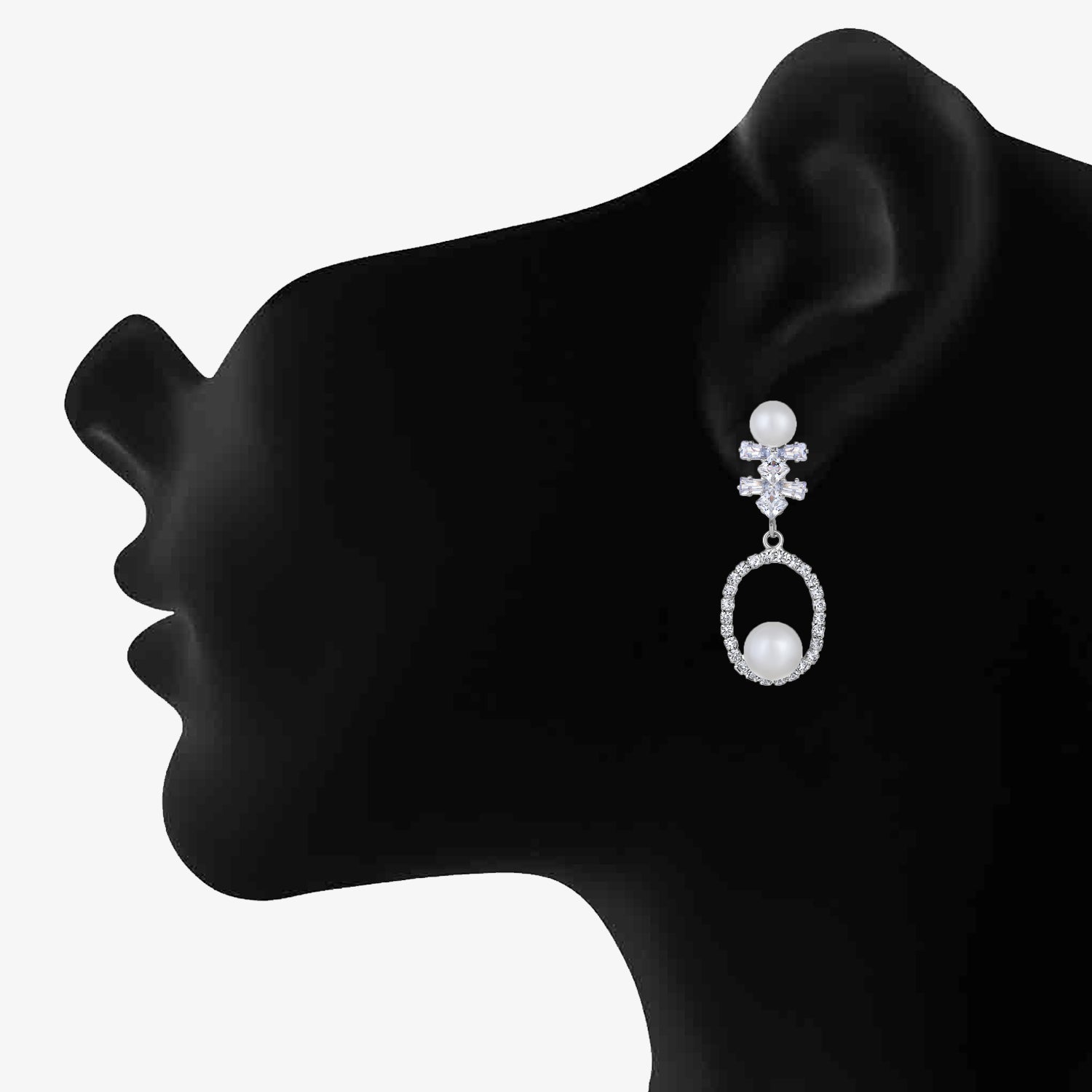 White AD Stone & Artificial Pearl Drop Earring