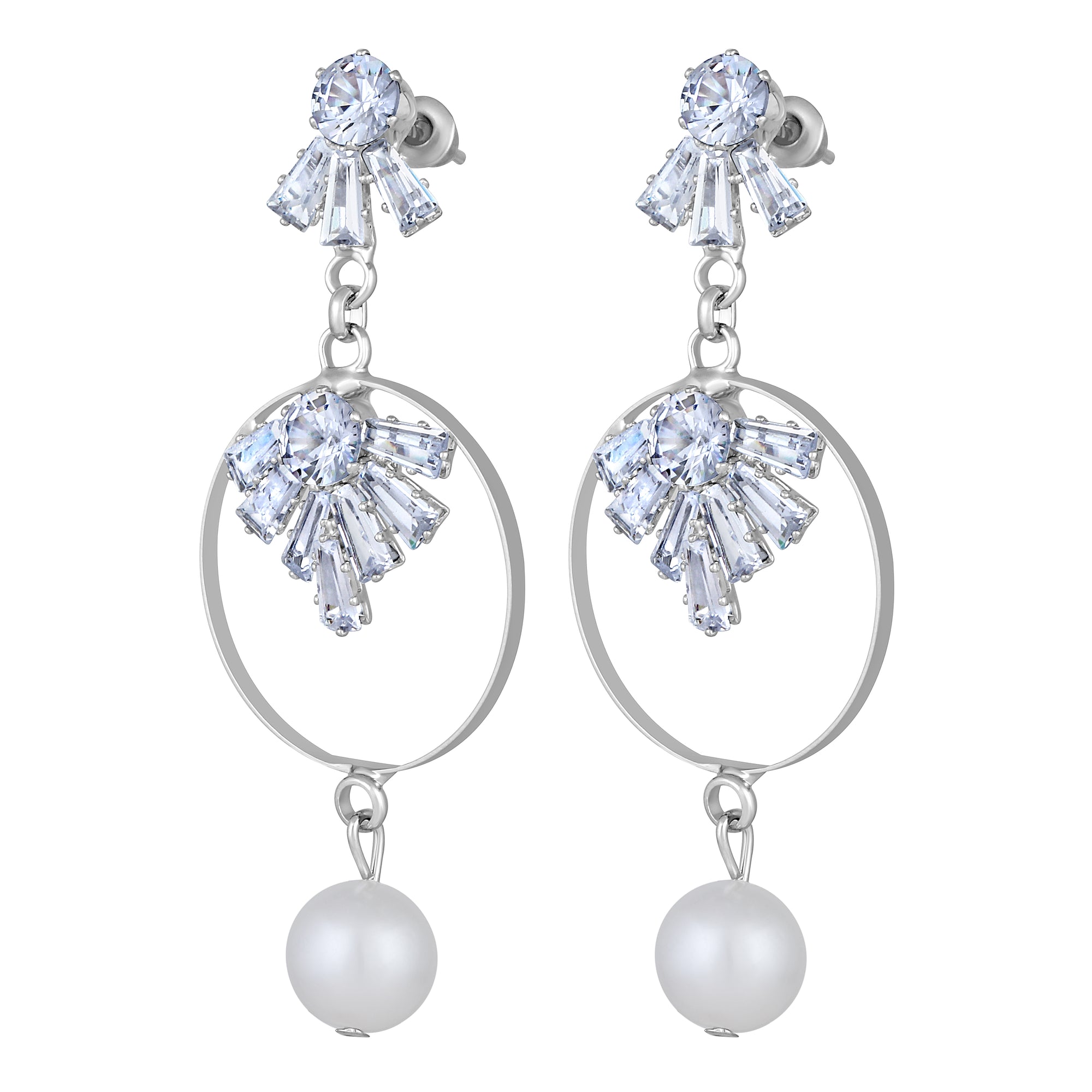 White AD Stone & Artificial Pearl Dangle Drop Earring