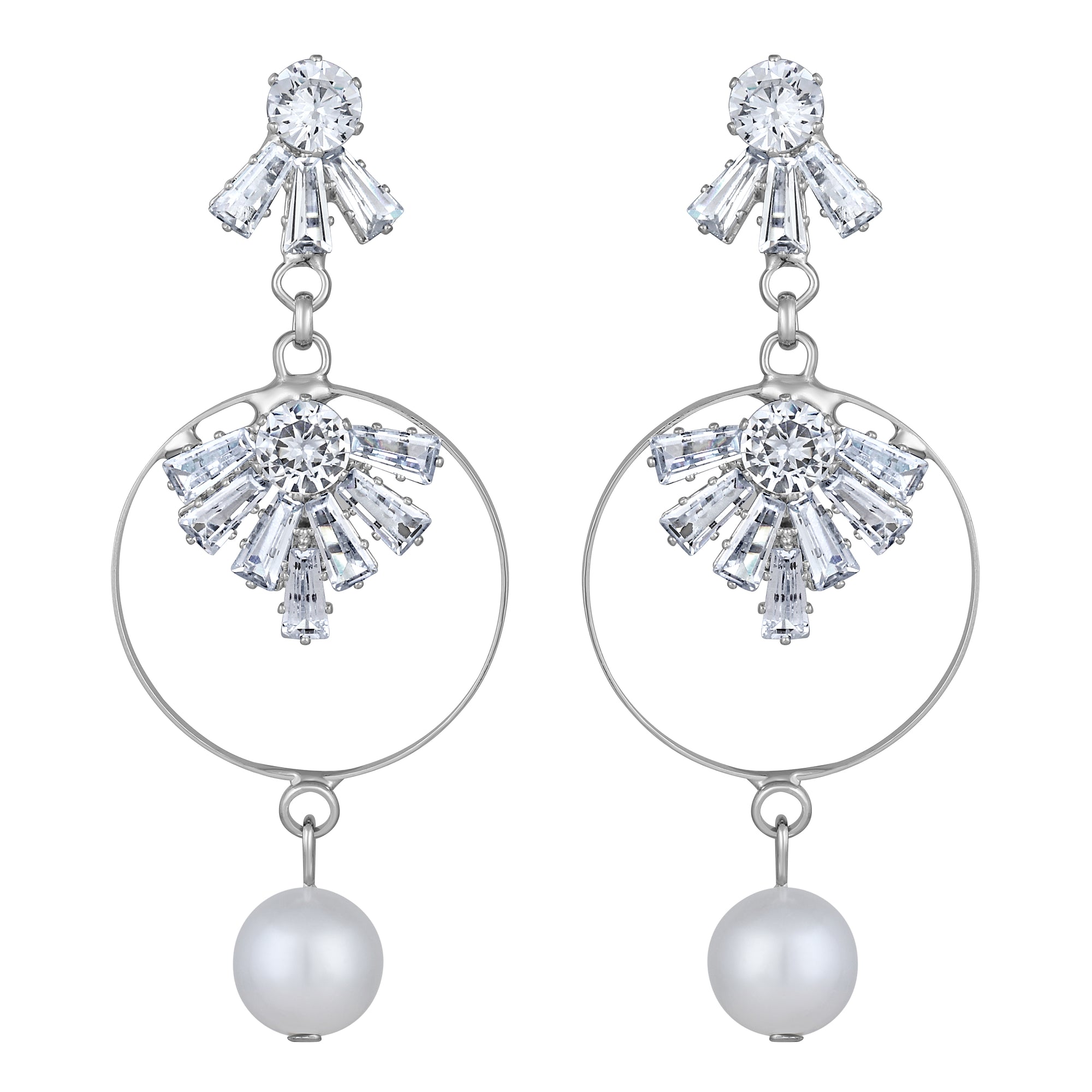 White AD Stone & Artificial Pearl Dangle Drop Earring