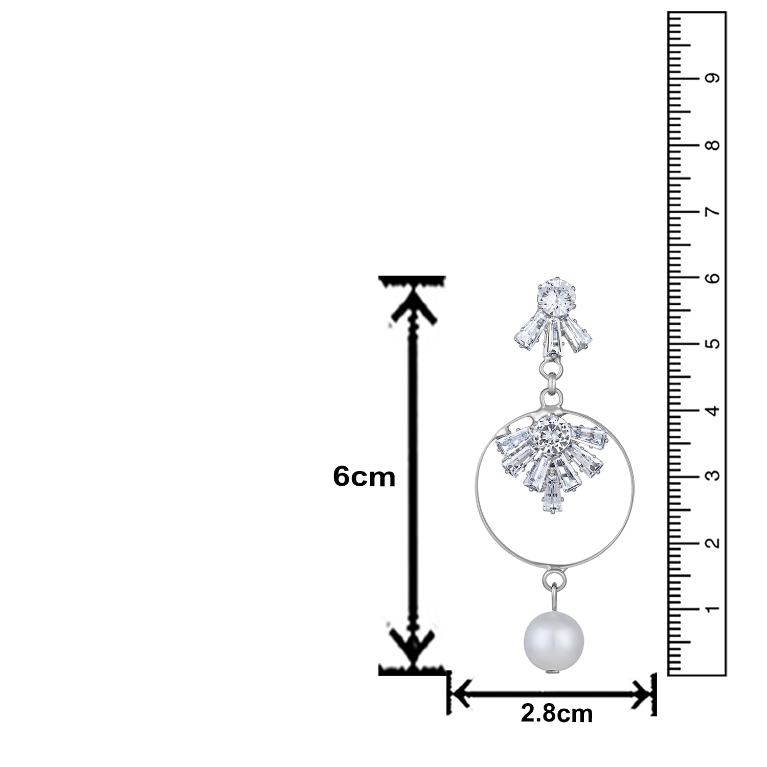 White AD Stone & Artificial Pearl Dangle Drop Earring