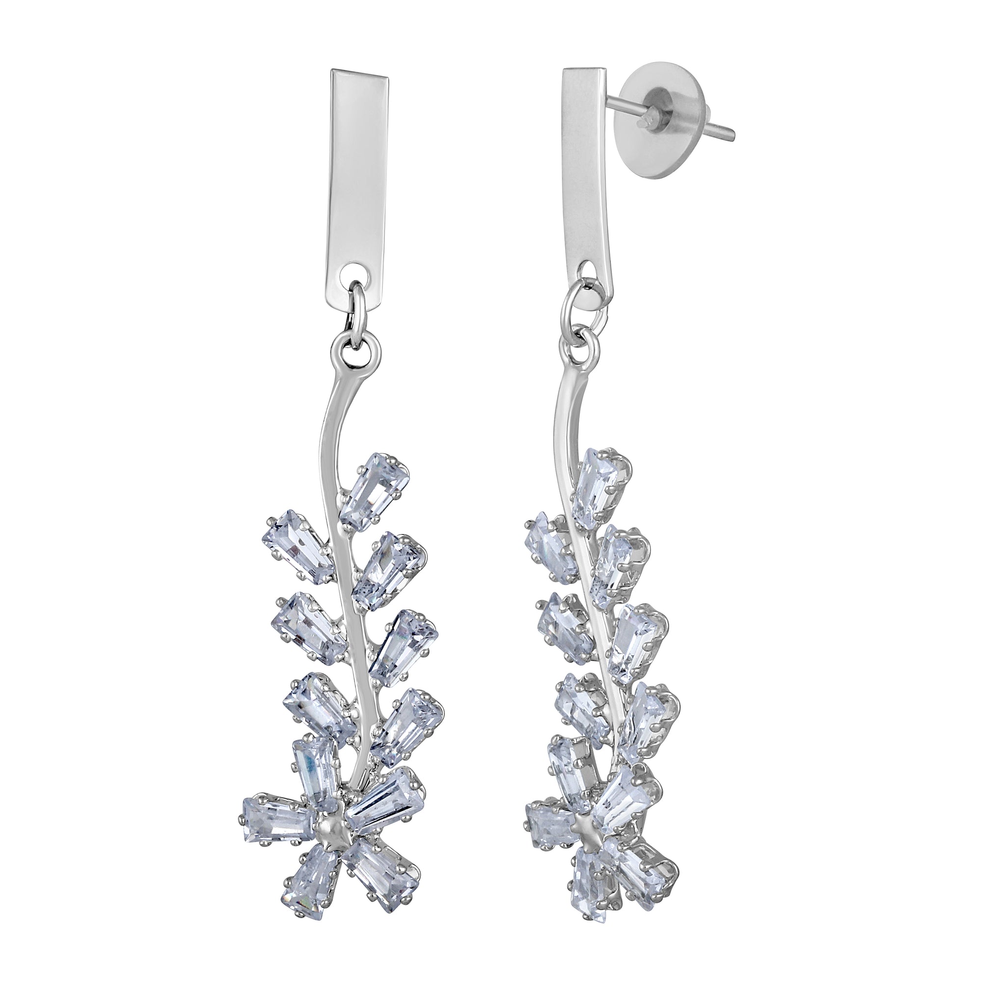 White American Diamond Floral Leaf Dangler Earrings