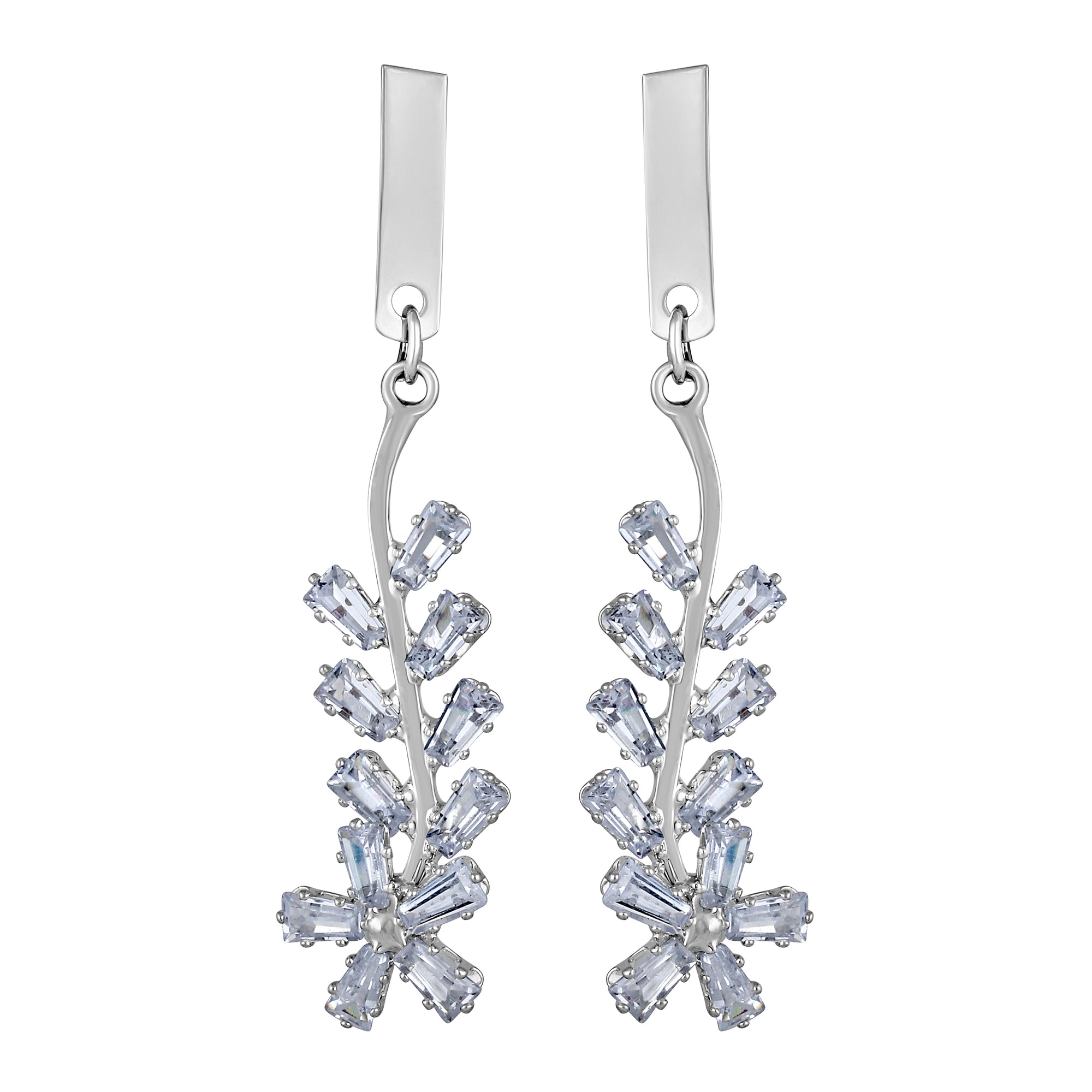 White American Diamond Floral Leaf Dangler Earrings