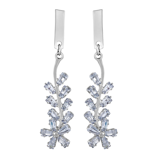 White American Diamond Floral Leaf Dangler Earrings