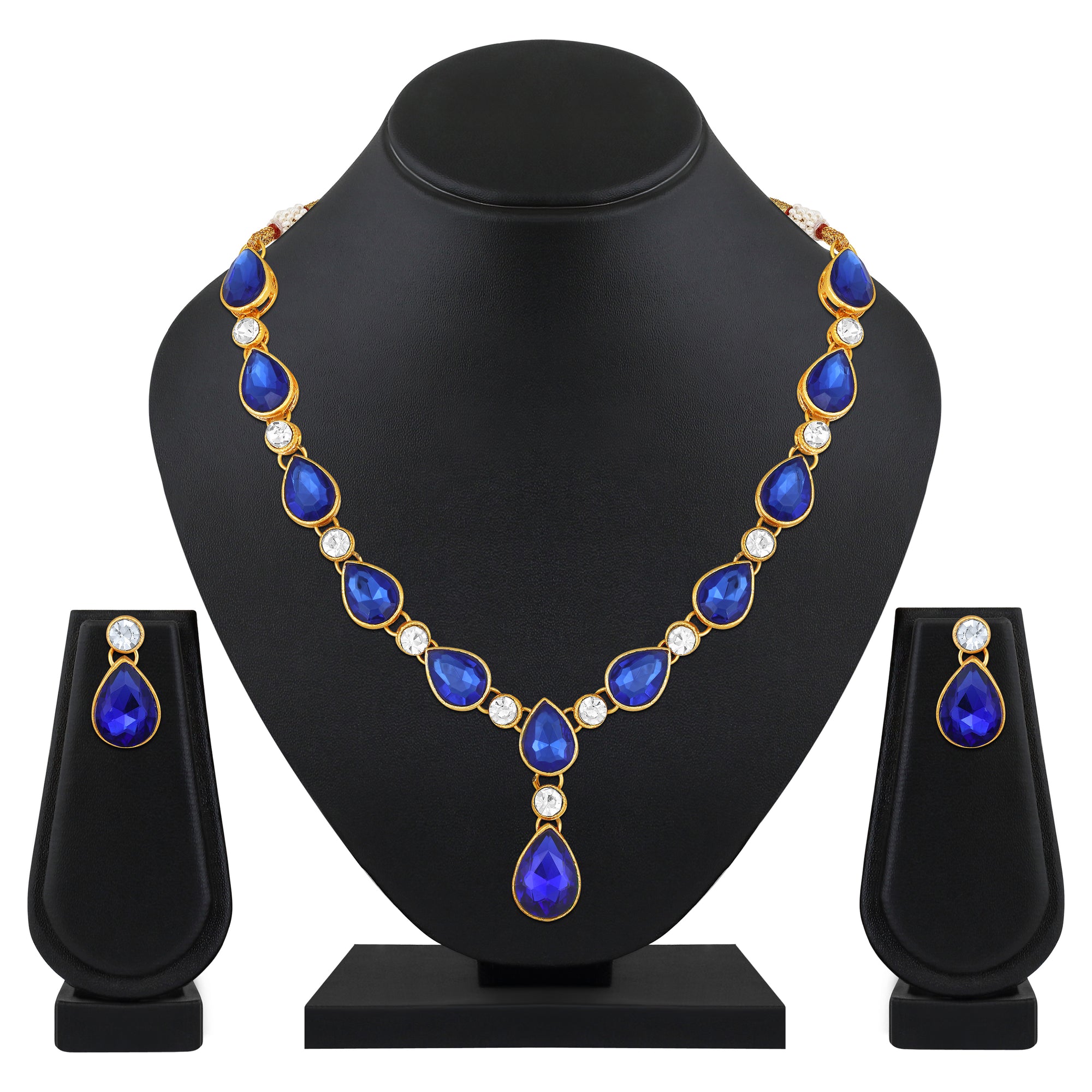 Green and White Ethnic Necklace with Pair of Earrings