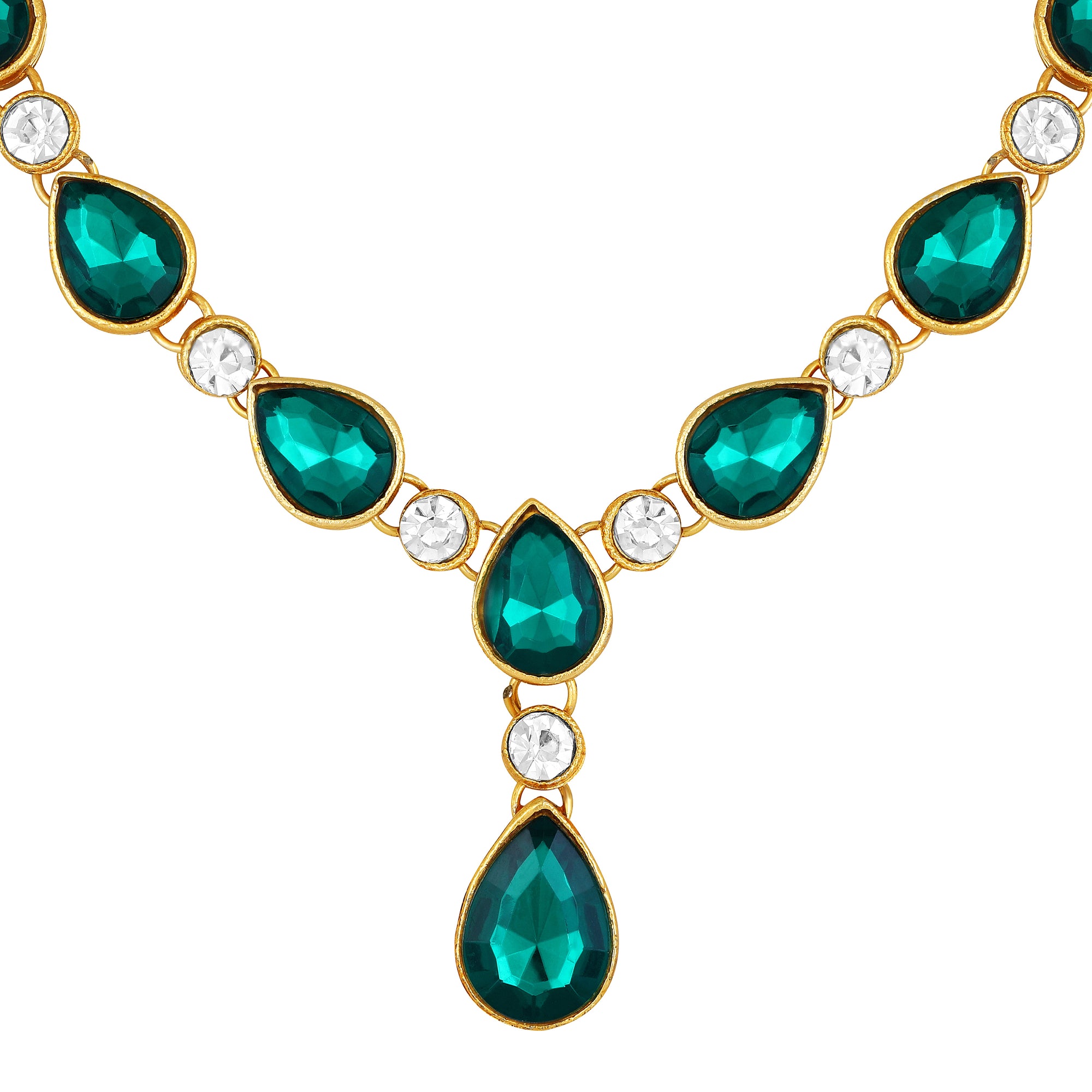 Green and White Ethnic Necklace with Pair of Earrings