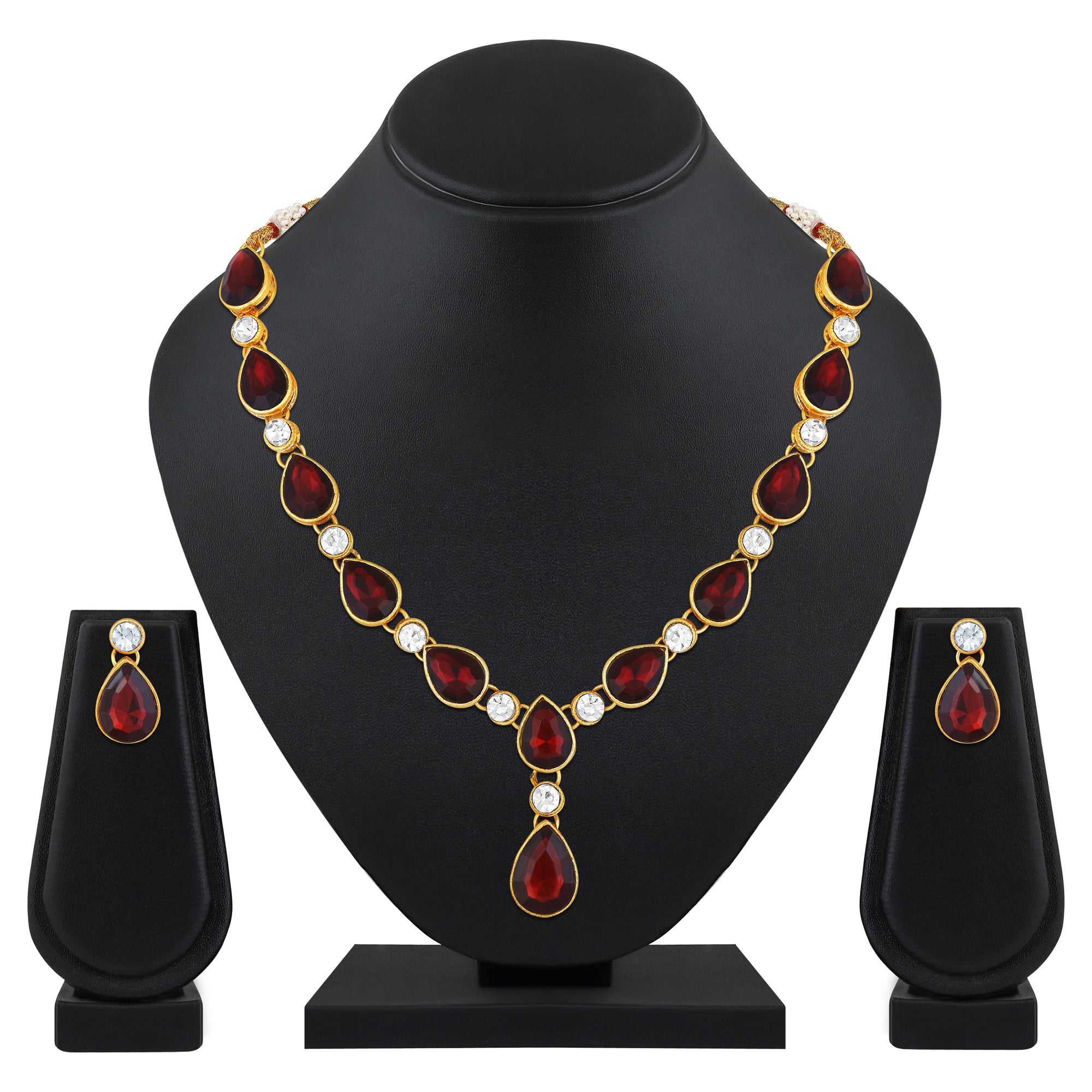 Green and White Ethnic Necklace with Pair of Earrings