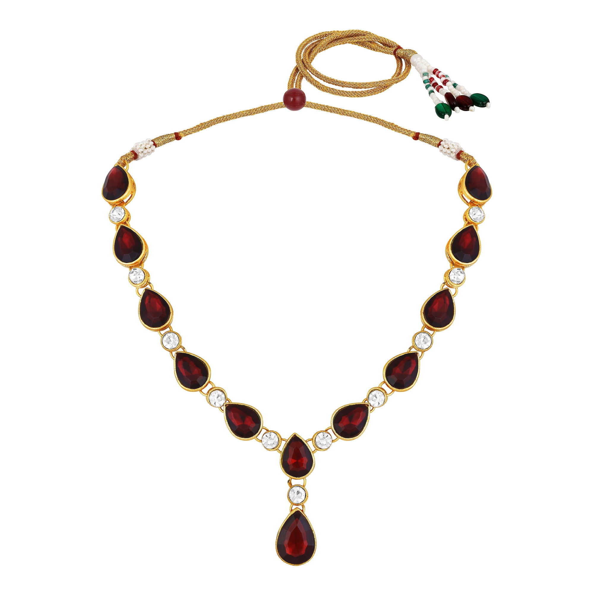 Green and White Ethnic Necklace with Pair of Earrings