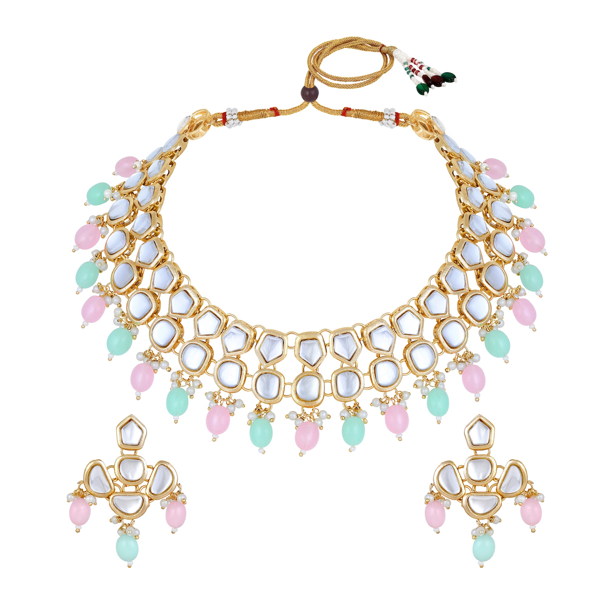Colorful Ethnic Necklace with Pair of Earrings