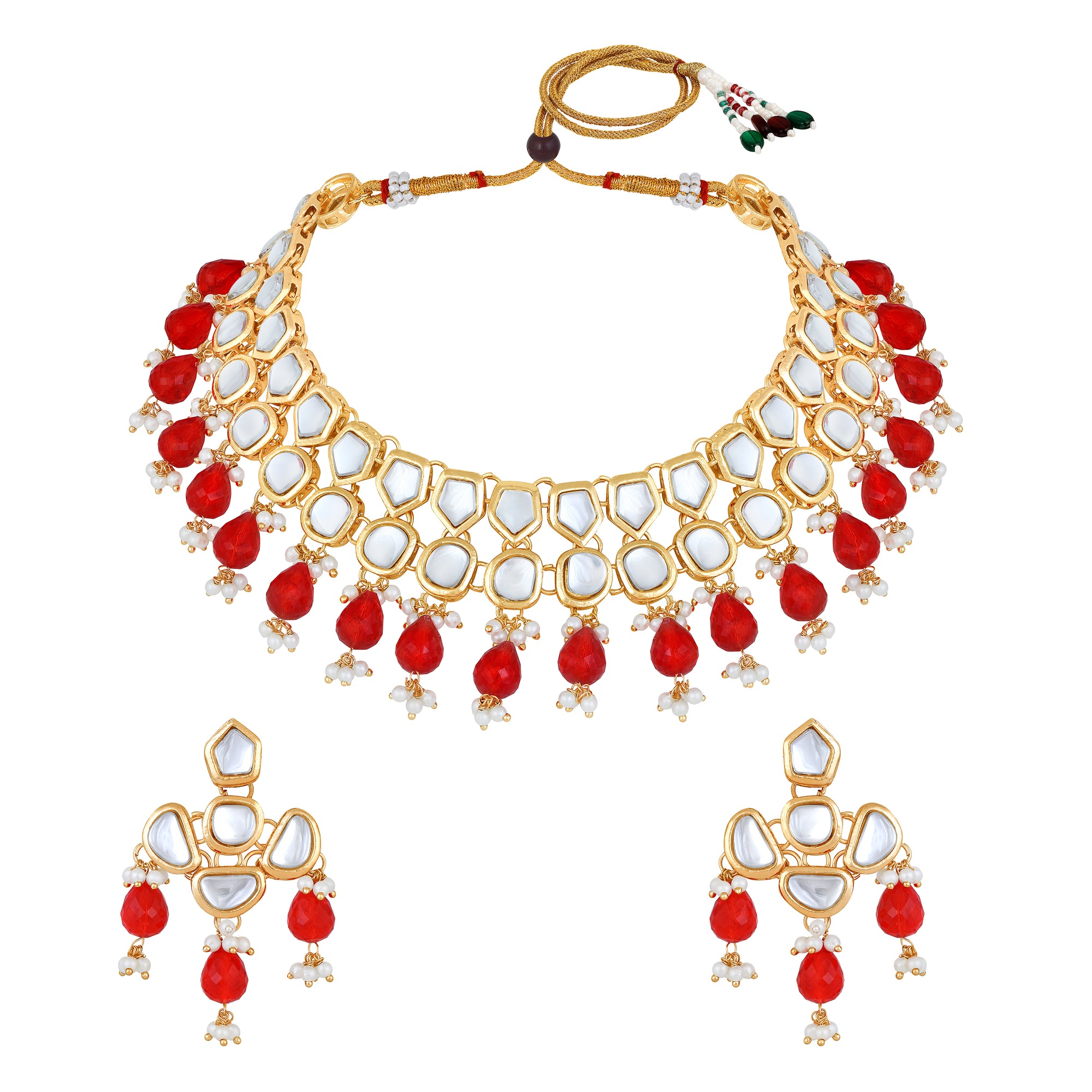 Colorful Ethnic Necklace with Pair of Earrings