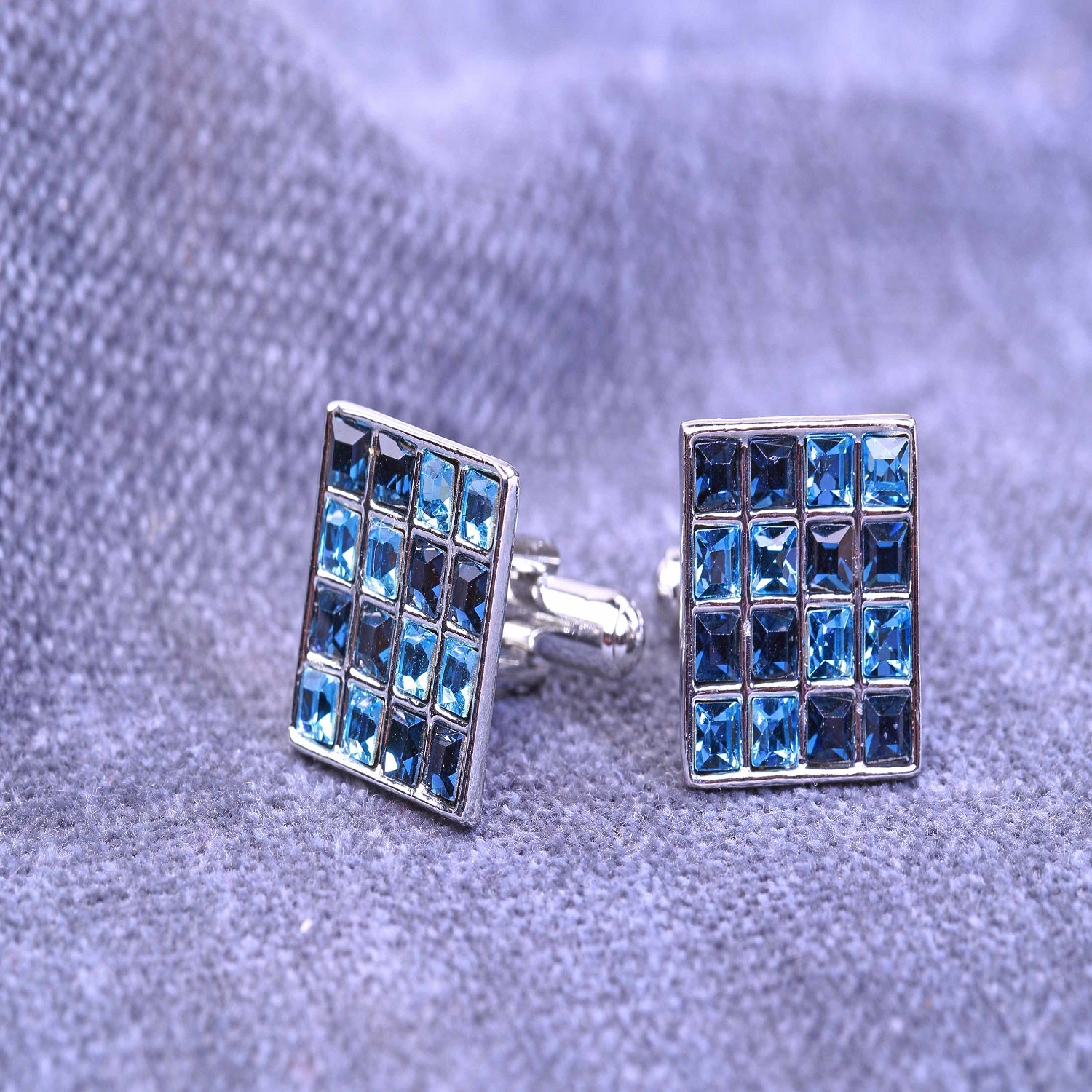 Black & Blue Cufflinks made with Cubic Zirconias