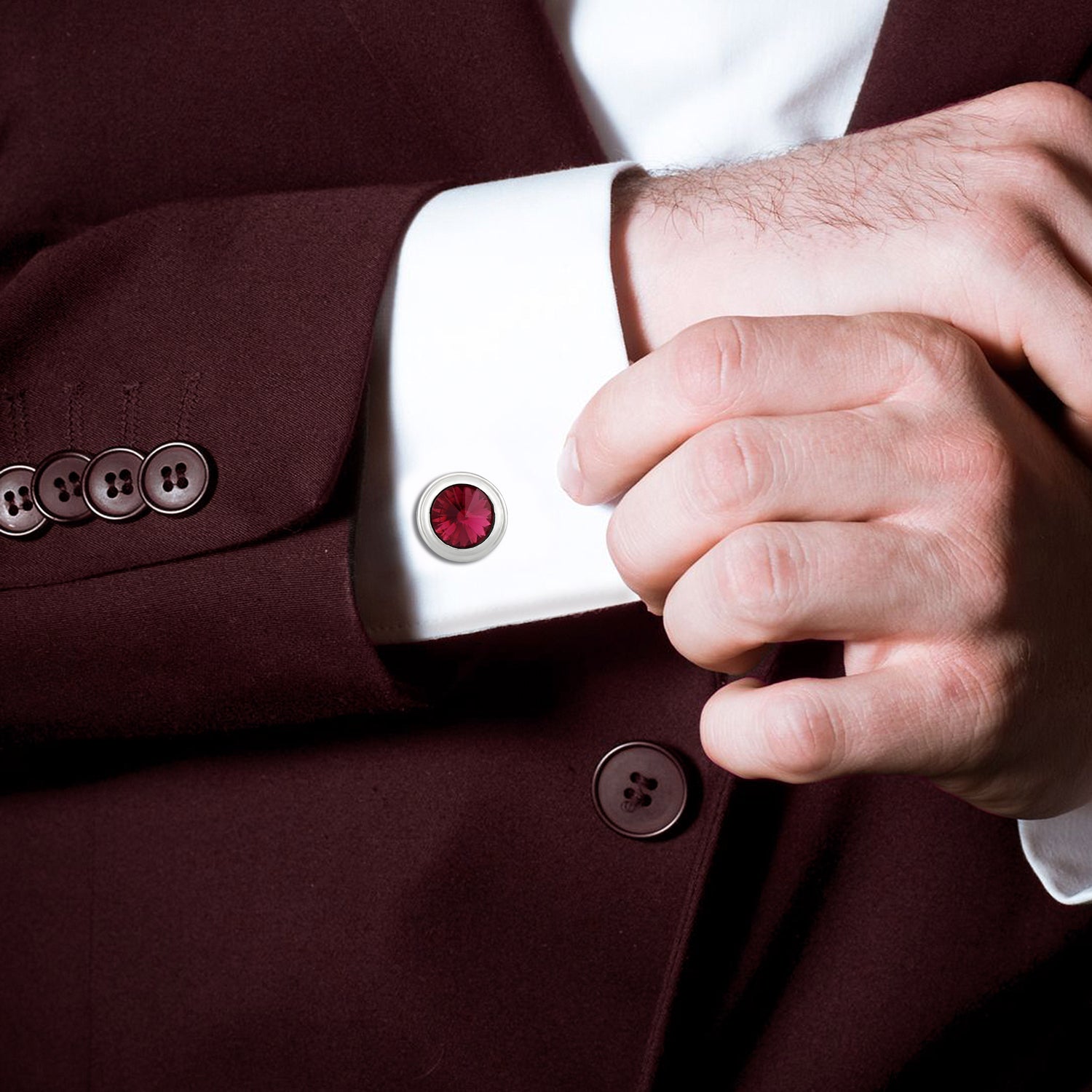 Maroon Solitaire Crystal Cufflink