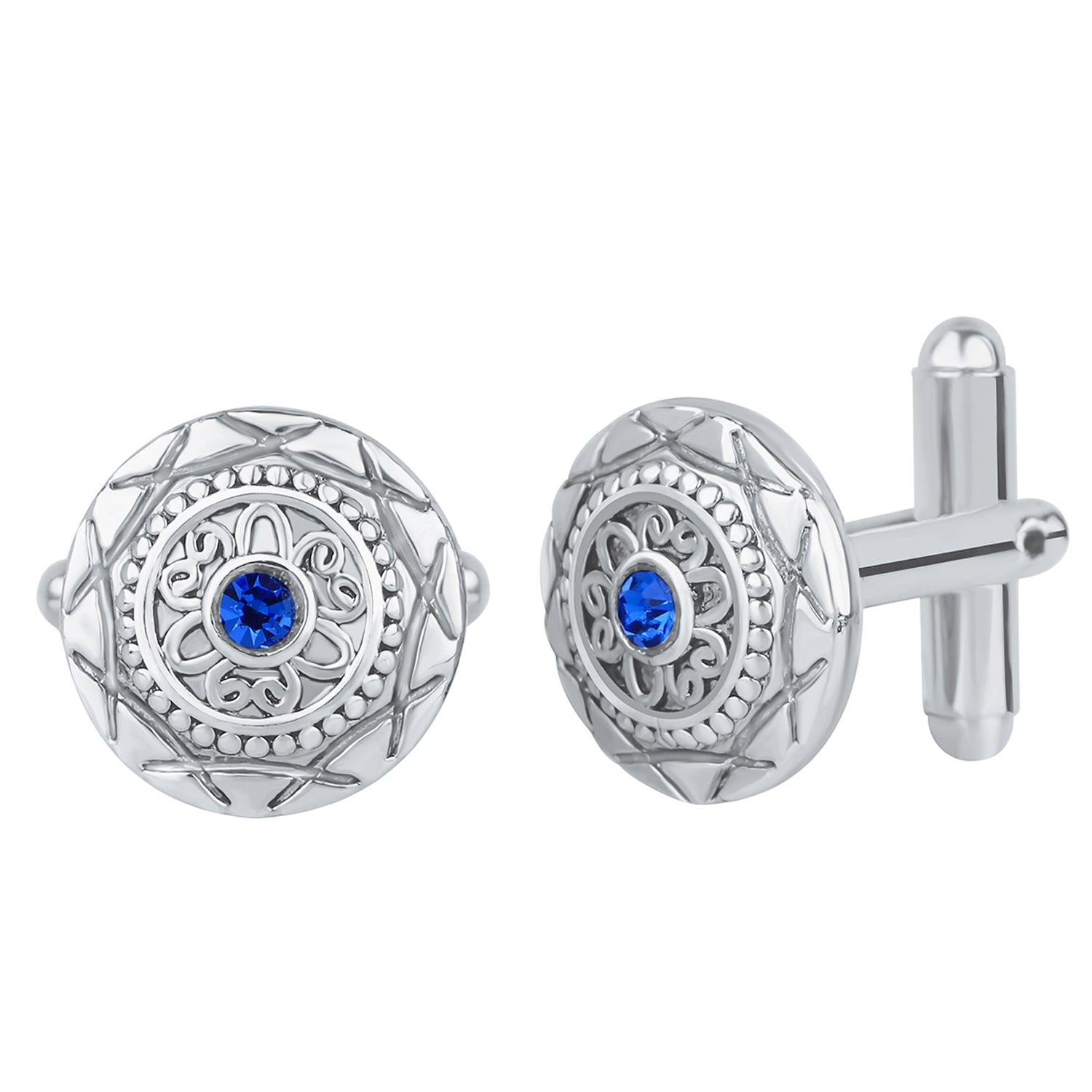 Blue Crystal Round Cufflink