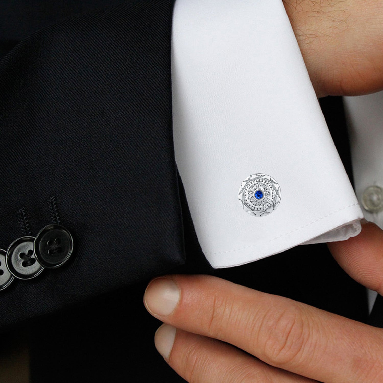 Blue Crystal Round Cufflink
