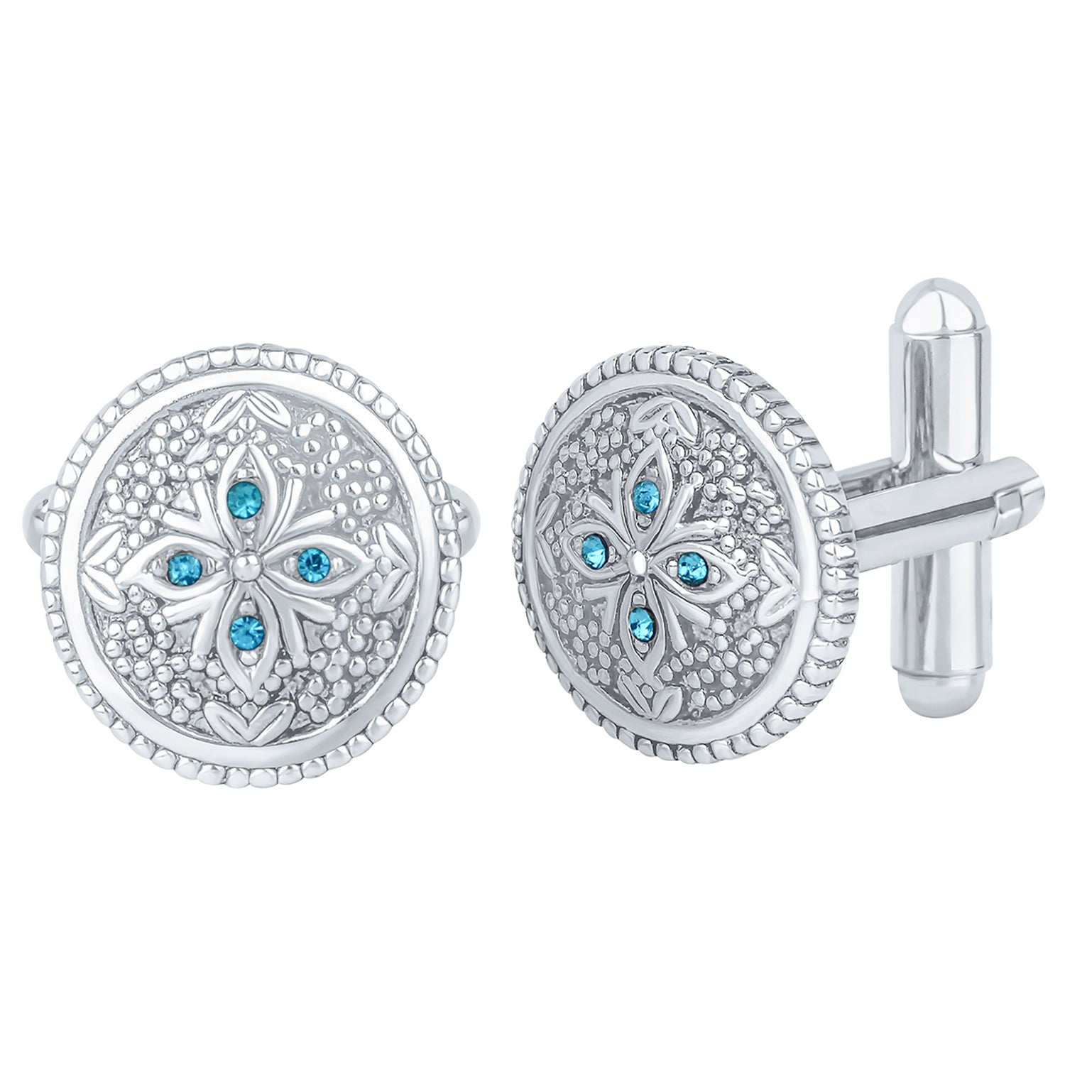 Blue Crystal Floral Cufflink