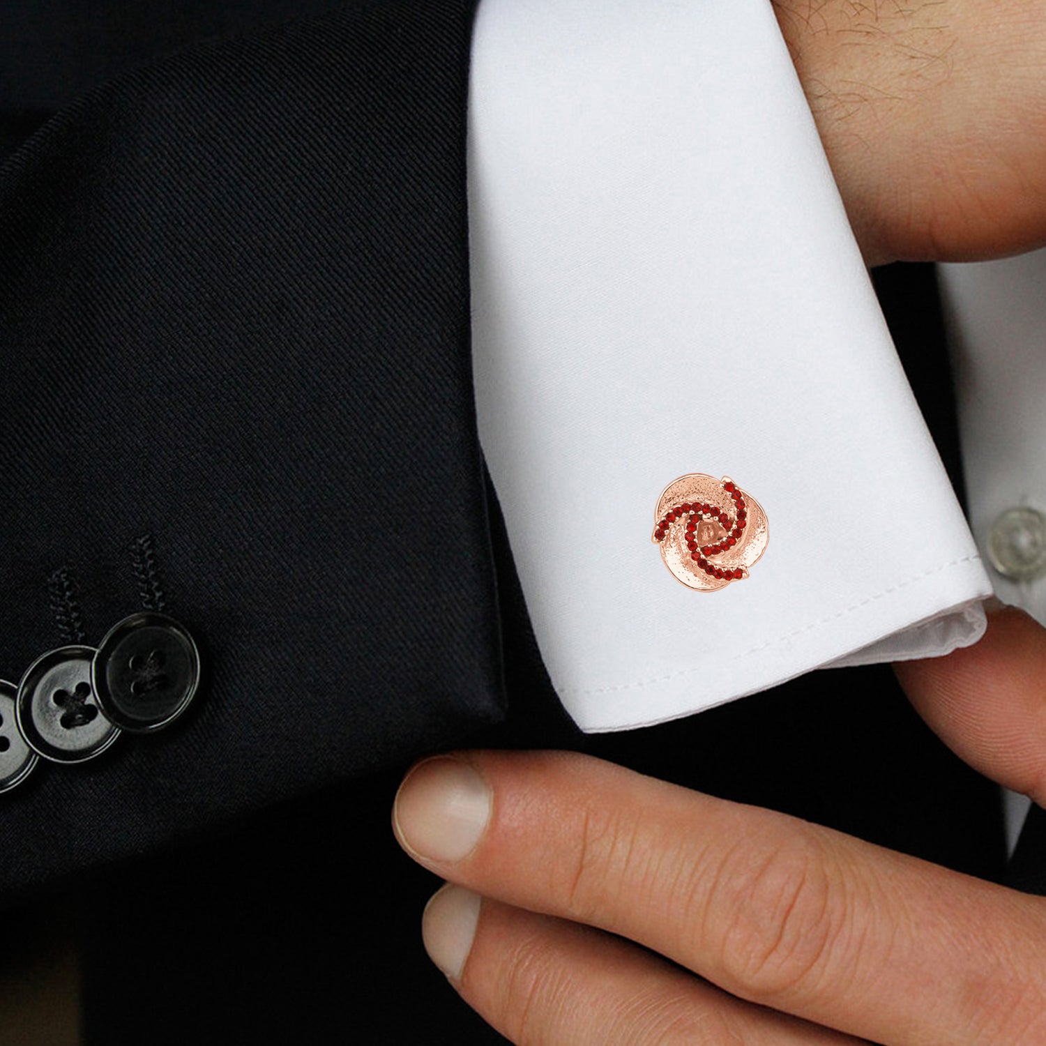 Red Crystal Round Cufflink