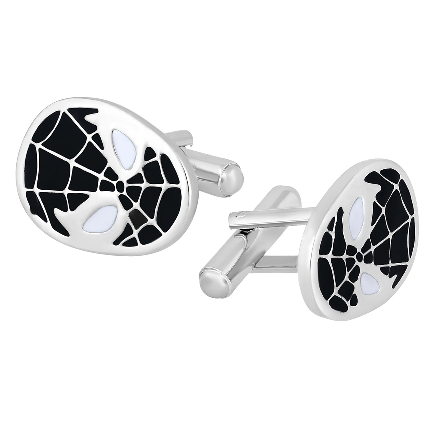 Superhero Design Black and White Meena Enamelled Cufflink Set