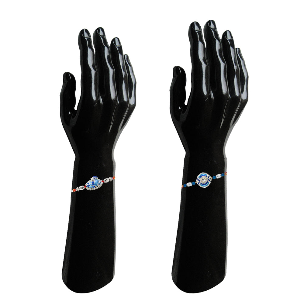 Combo of Peacock and Evil Eye Magnificient Rakhis With Crystals and Meenakari Work