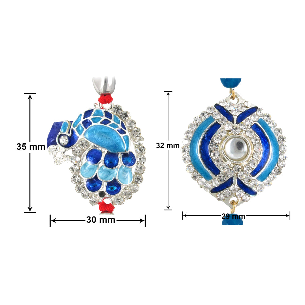 Combo of Peacock and Evil Eye Magnificient Rakhis With Crystals and Meenakari Work