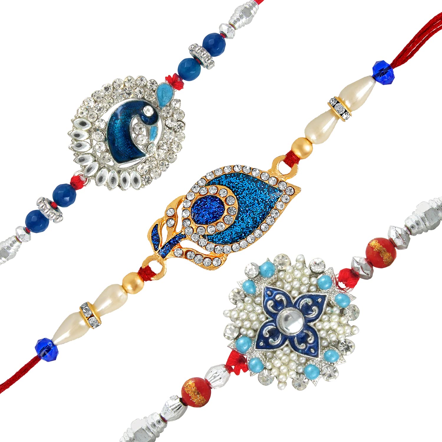 Combo of Three Lustrous Rakhis with Meenakari Work
