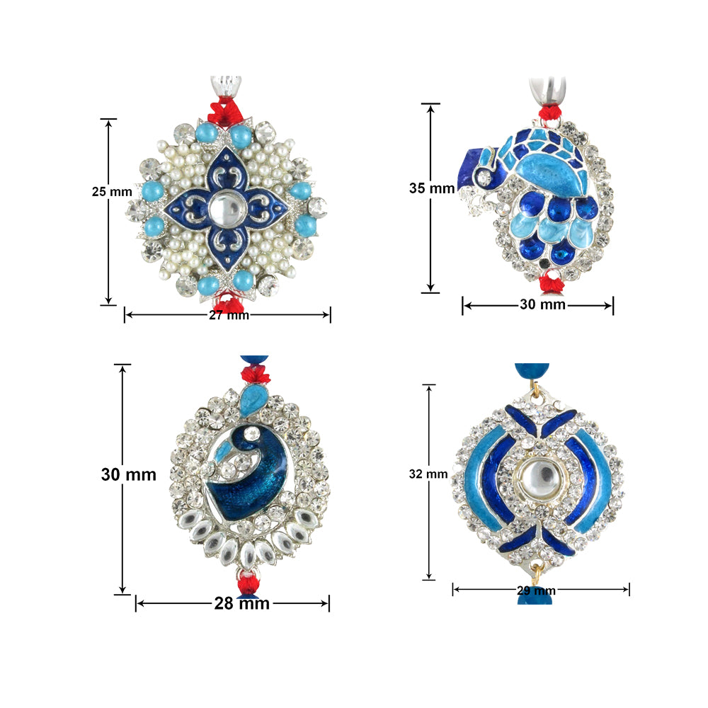 Combo of Four Meenakari Work Rakhis with Artificial Pearl and Crystal for Brothers