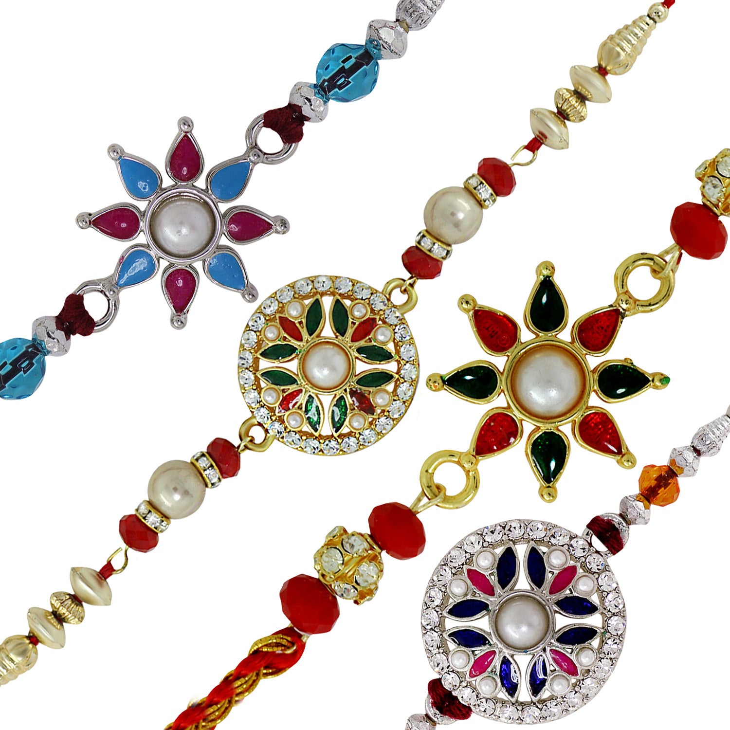 Combo of Four Floral Rakhi's with Artificial Pearl