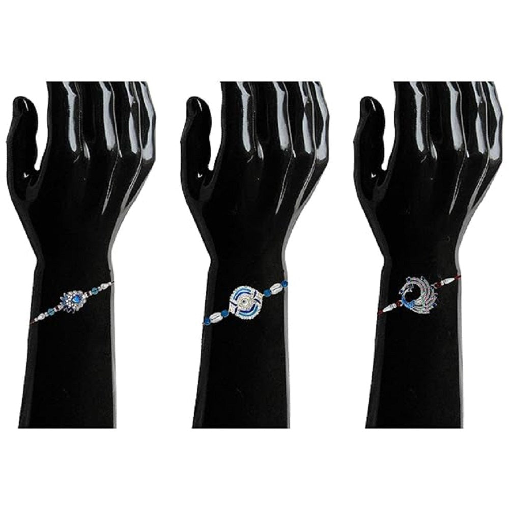 Combo of Peacock and Evil Eye Meenakari Work Rakhi