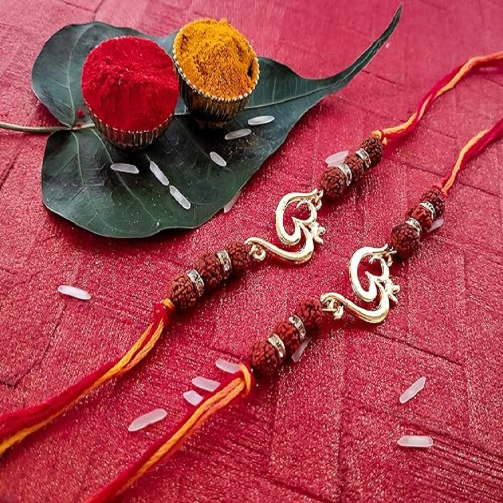 Combo of Religious OM with Rudraksha and Crystals Rakhi