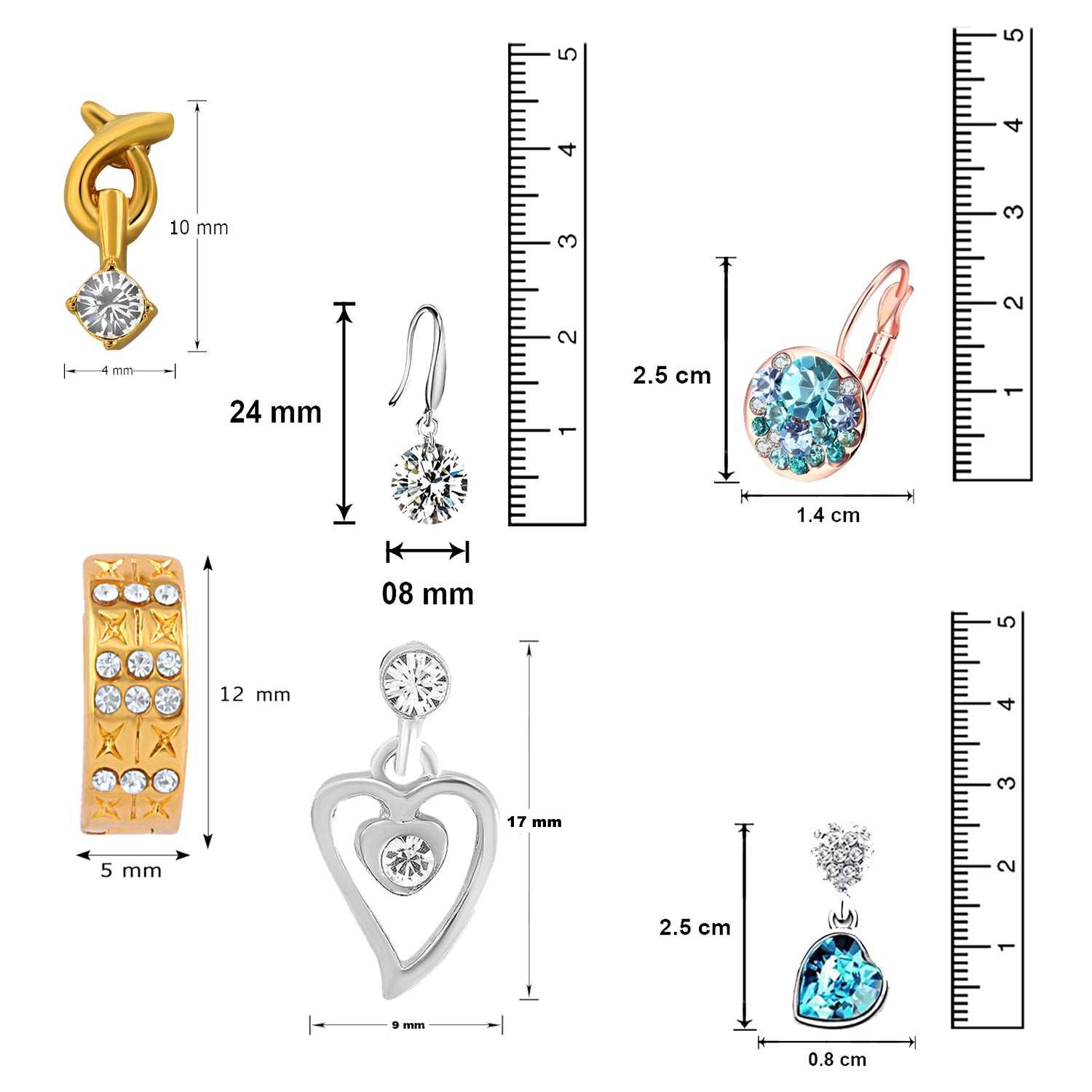 Designer Studs, Bali,Hoop and Dangler Earrings Combo