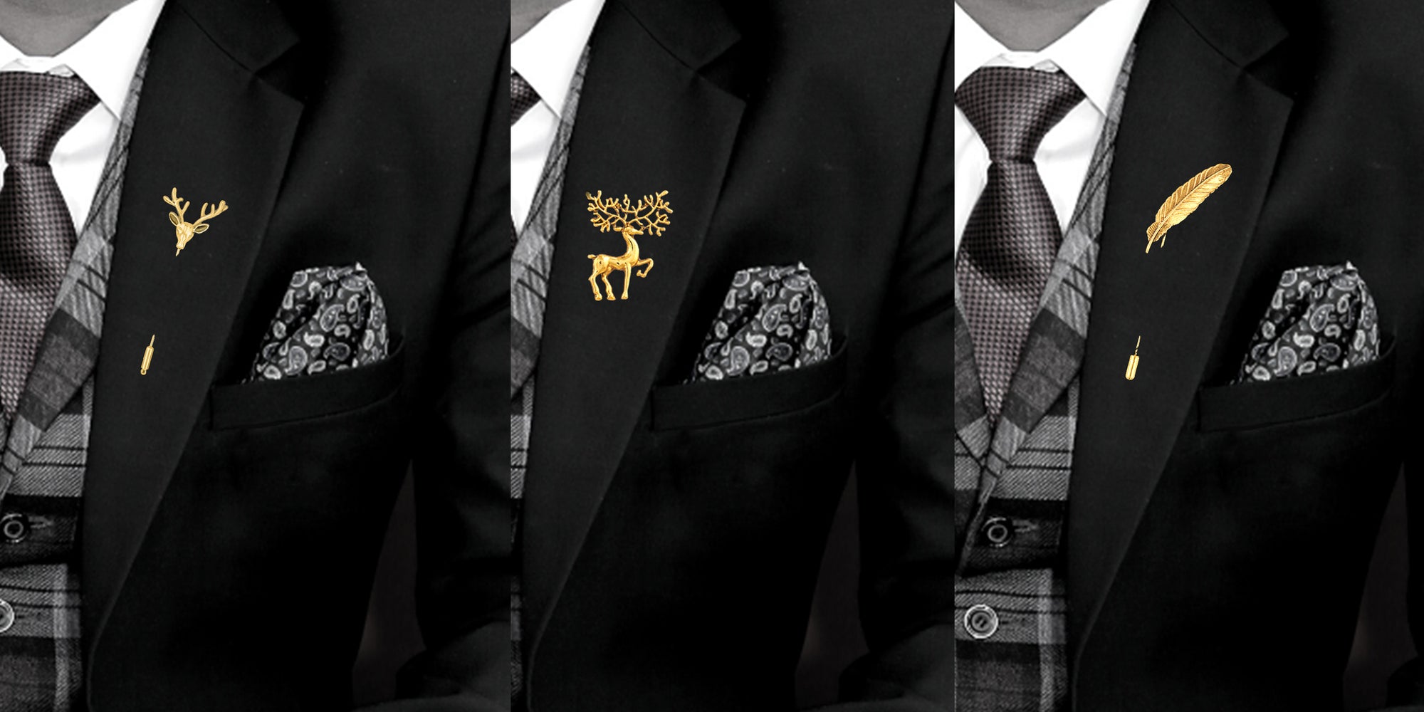 Combo of Leaf and Deer Brooch / Lapel Pin