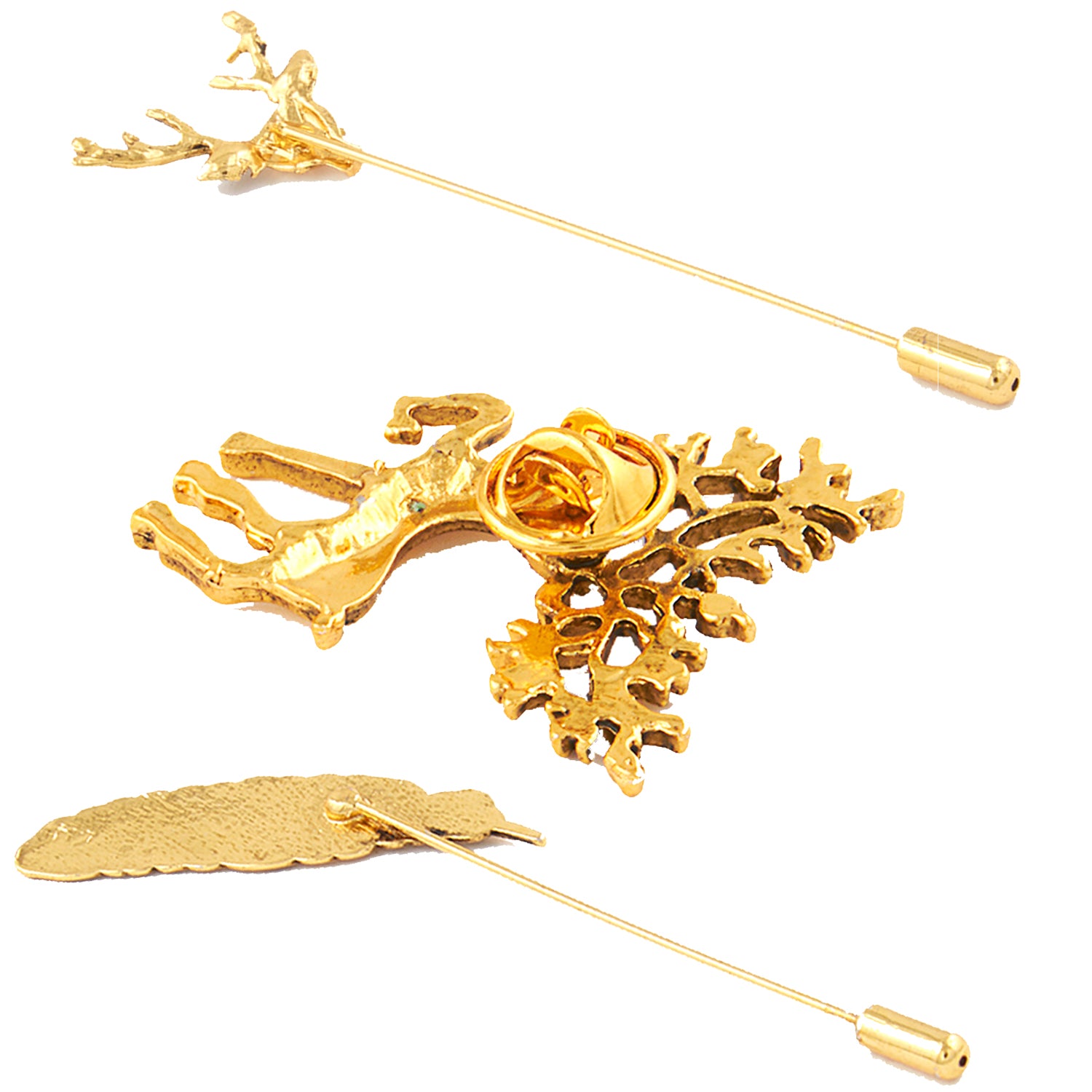 Combo of Leaf and Deer Brooch / Lapel Pin