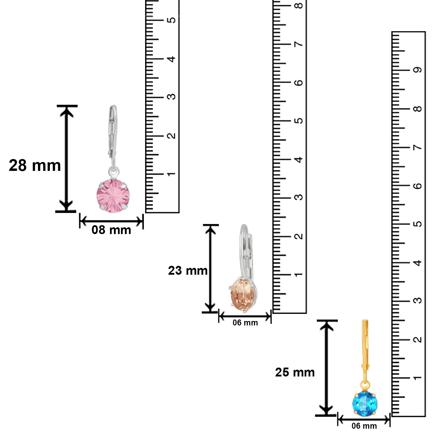 Solitaire Love Multicolour Crystals and Cubic Zirconia Bali Earrings combo