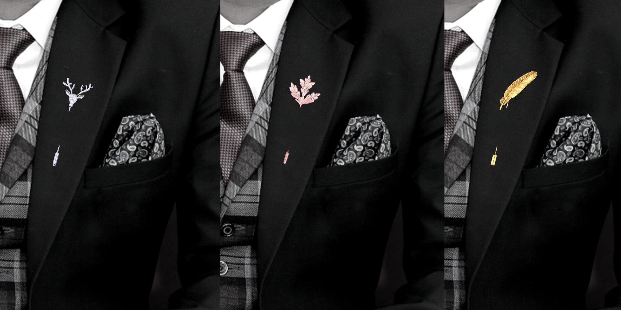 Combo of Leaf Deer and Mapel Leaf Lapel Pin Brooch