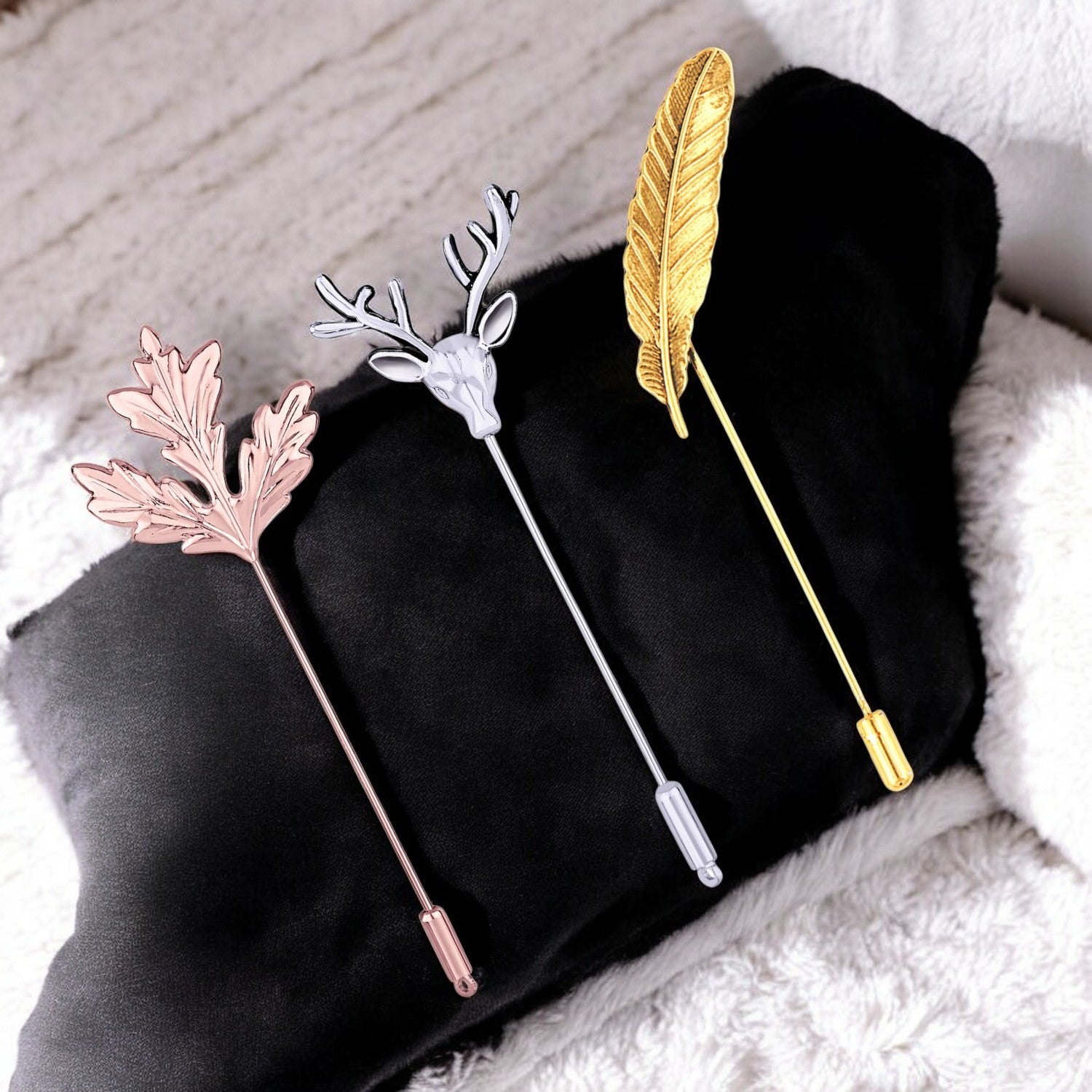 Combo of Leaf Deer and Mapel Leaf Lapel Pin Brooch