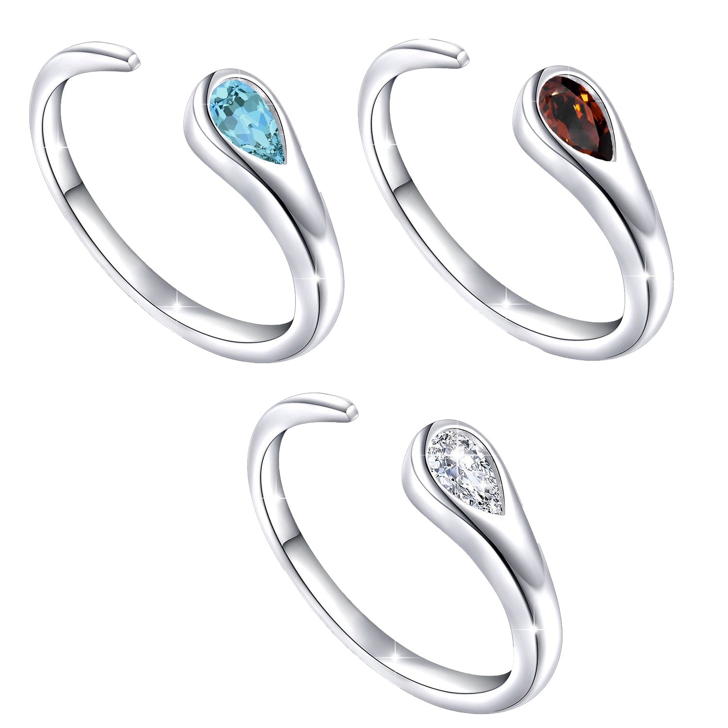 Combo of Exquisite Solitaire Gleaming Cubic Zirconia Open wrap Adjustable Finger Ring