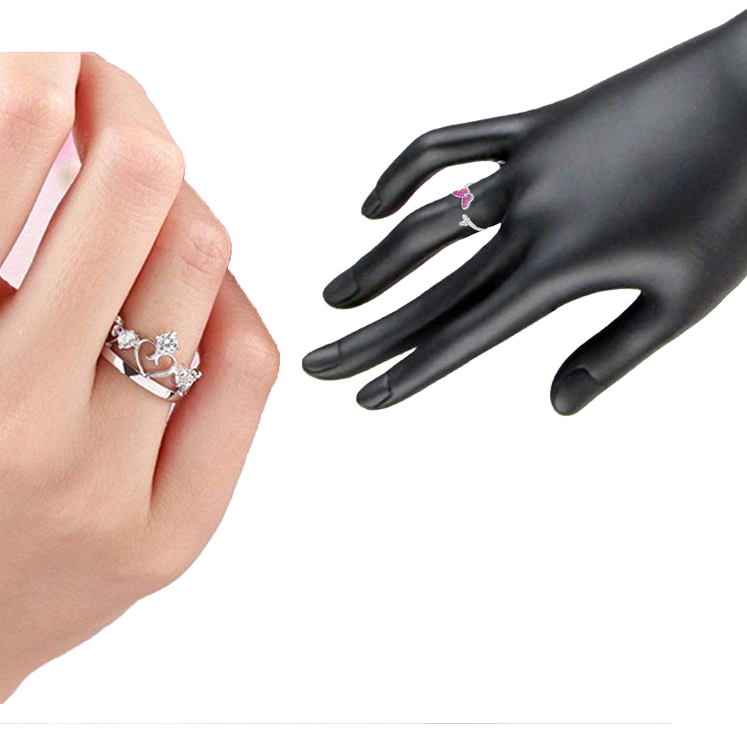 Combo of Adjustable Finger Ring with Cubic Zirconia and Crystal