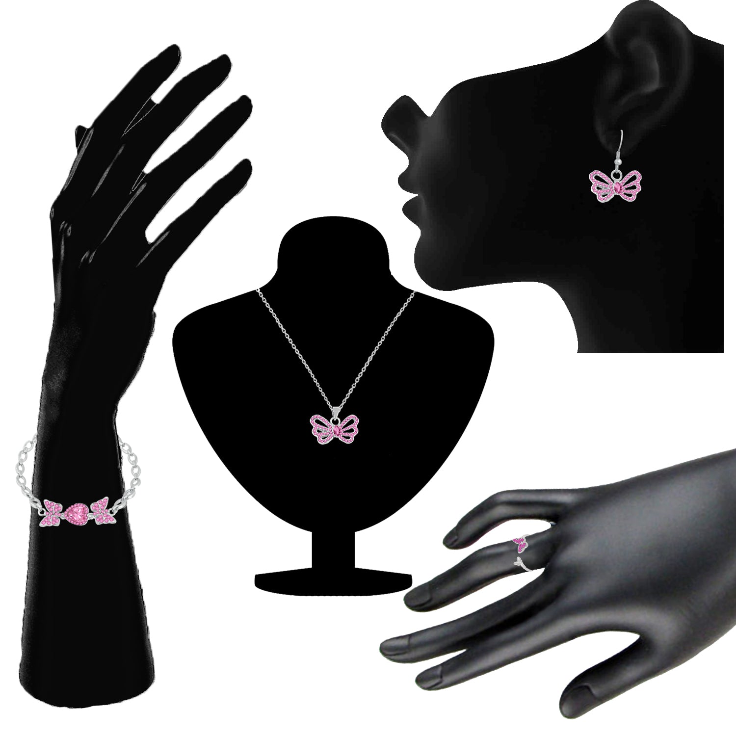 Combo of Pretty Butterfly Crystal Pendant set, Bracelet and Finger Ring