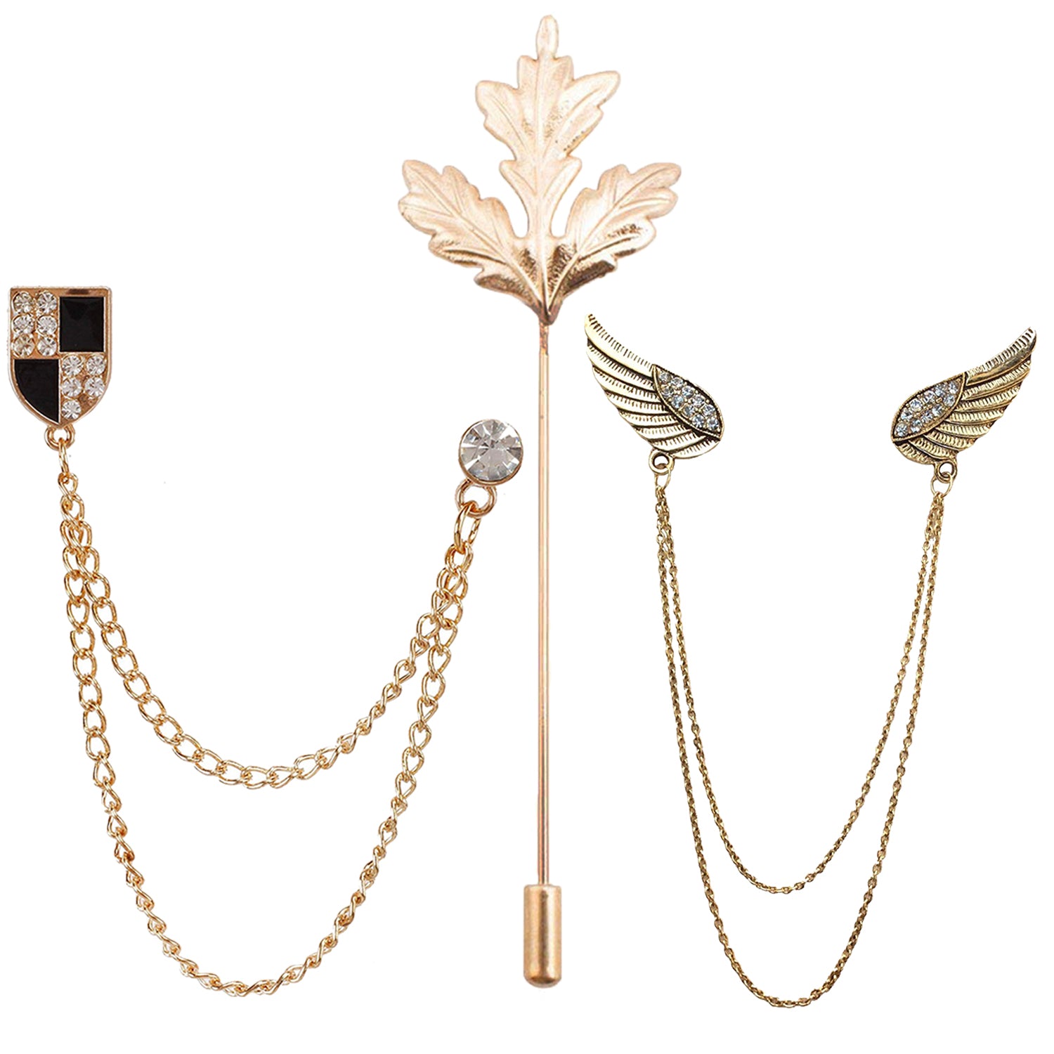 Gold Plated Combo of Designer Chain and Mapel Leaf Brooch